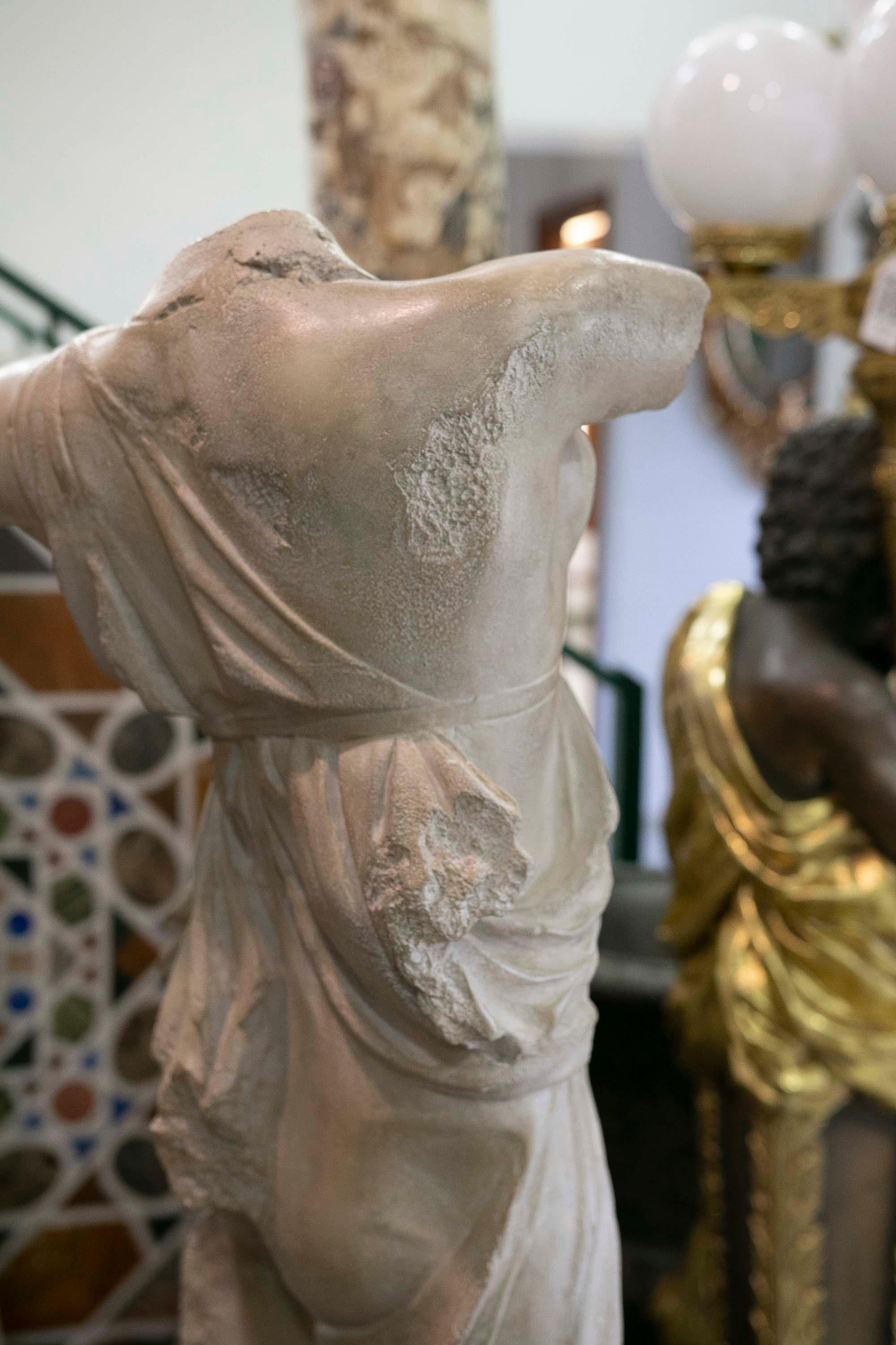 Classical Roman Female Dancing Torso in Resin Imitating Marble on Iron Pedestal 5