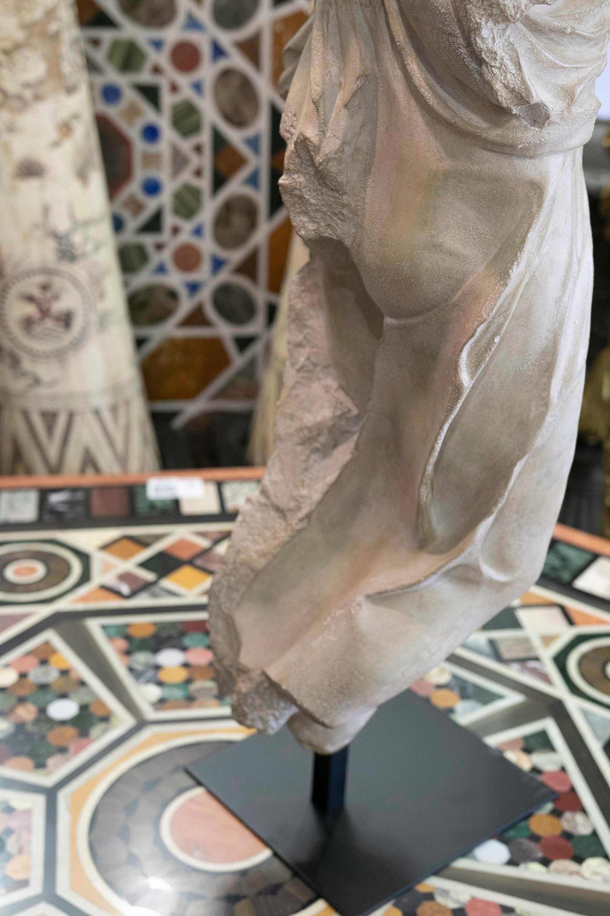 Classical Roman Female Dancing Torso in Resin Imitating Marble on Iron Pedestal 7