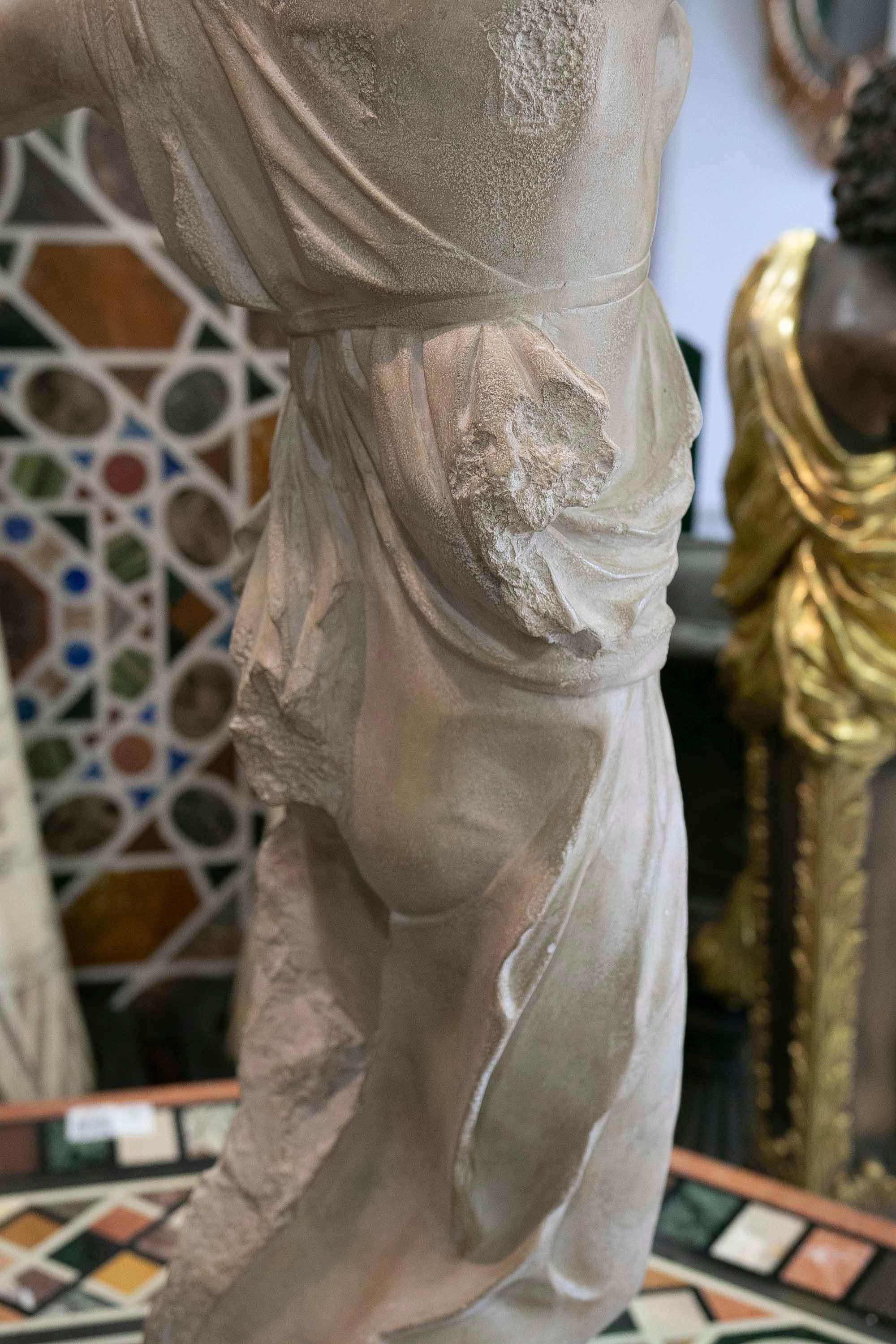 Classical Roman Female Dancing Torso in Resin Imitating Marble on Iron Pedestal 4