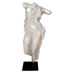 Classical Roman Female Dancing Torso in Resin Imitating Marble on Iron Pedestal