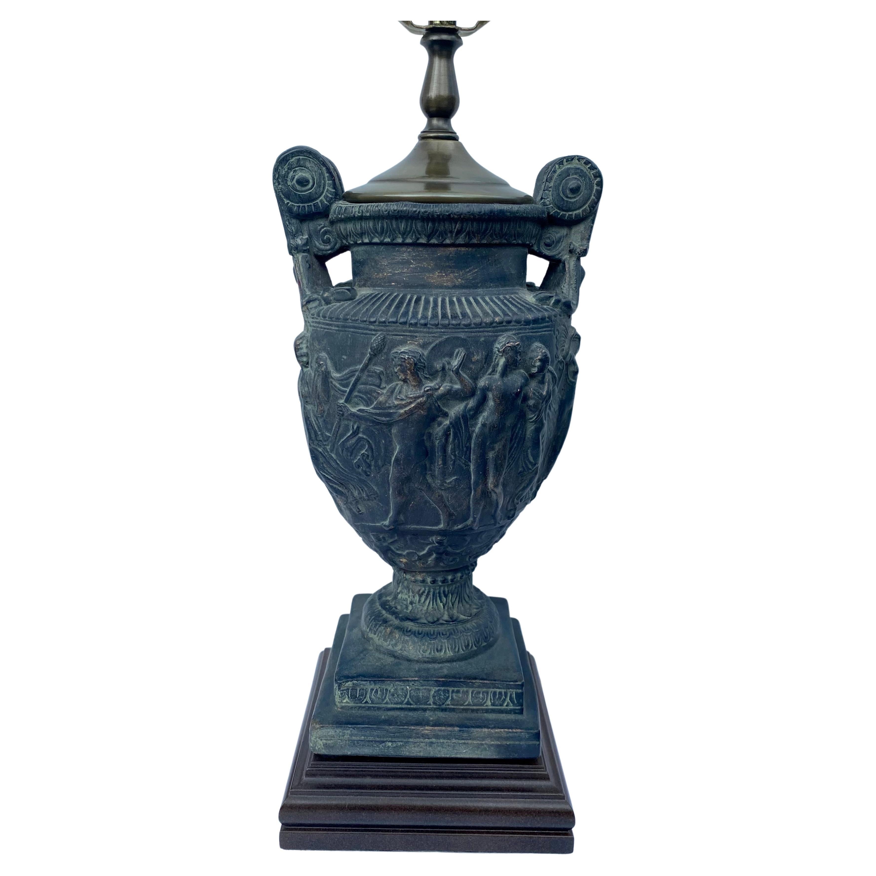 Neoclassical Classical Roman Figural Plaster Urn Vase Table Lamp For Sale