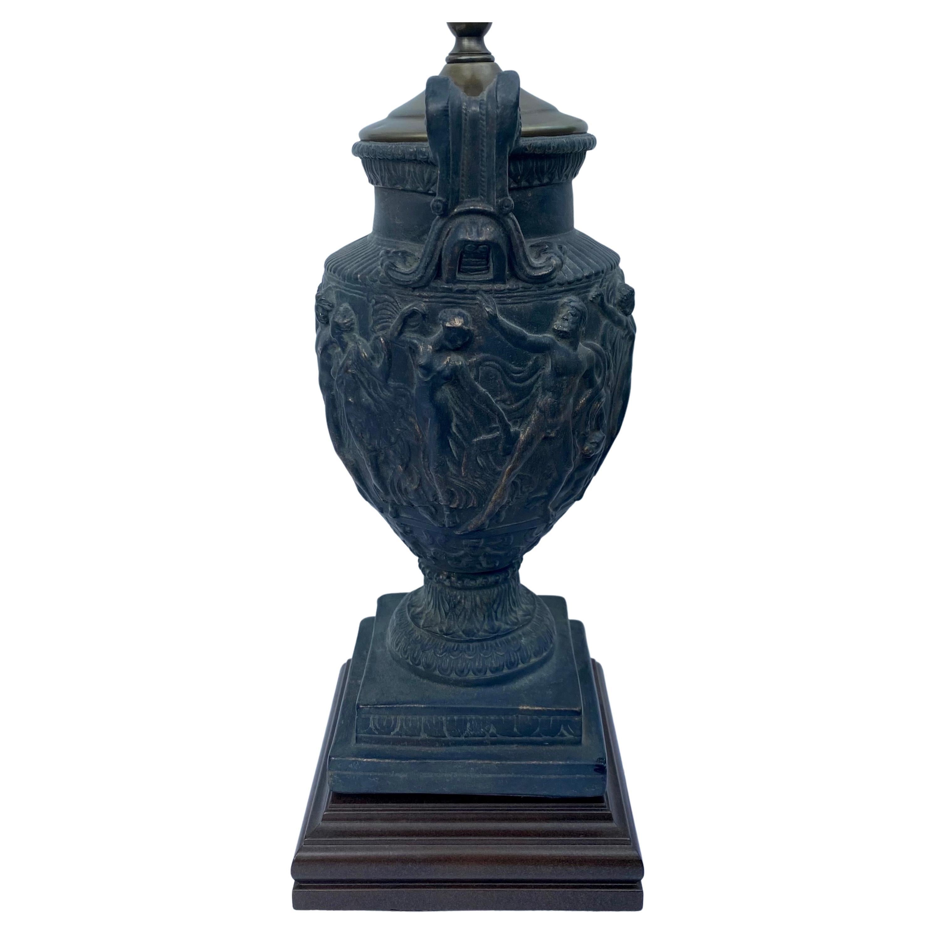 20th Century Classical Roman Figural Plaster Urn Vase Table Lamp For Sale