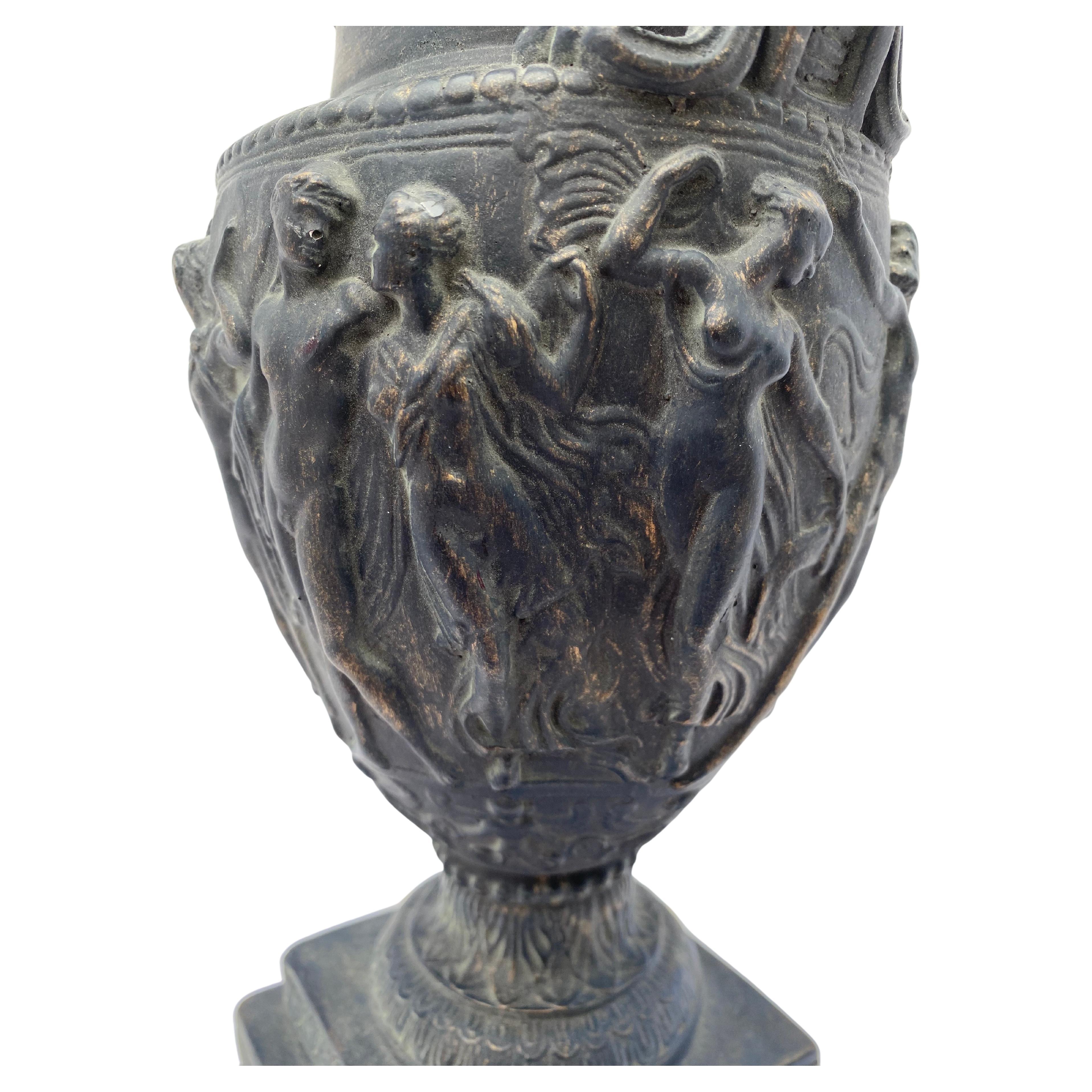 Classical Roman Figural Plaster Urn Vase Table Lamp For Sale 3