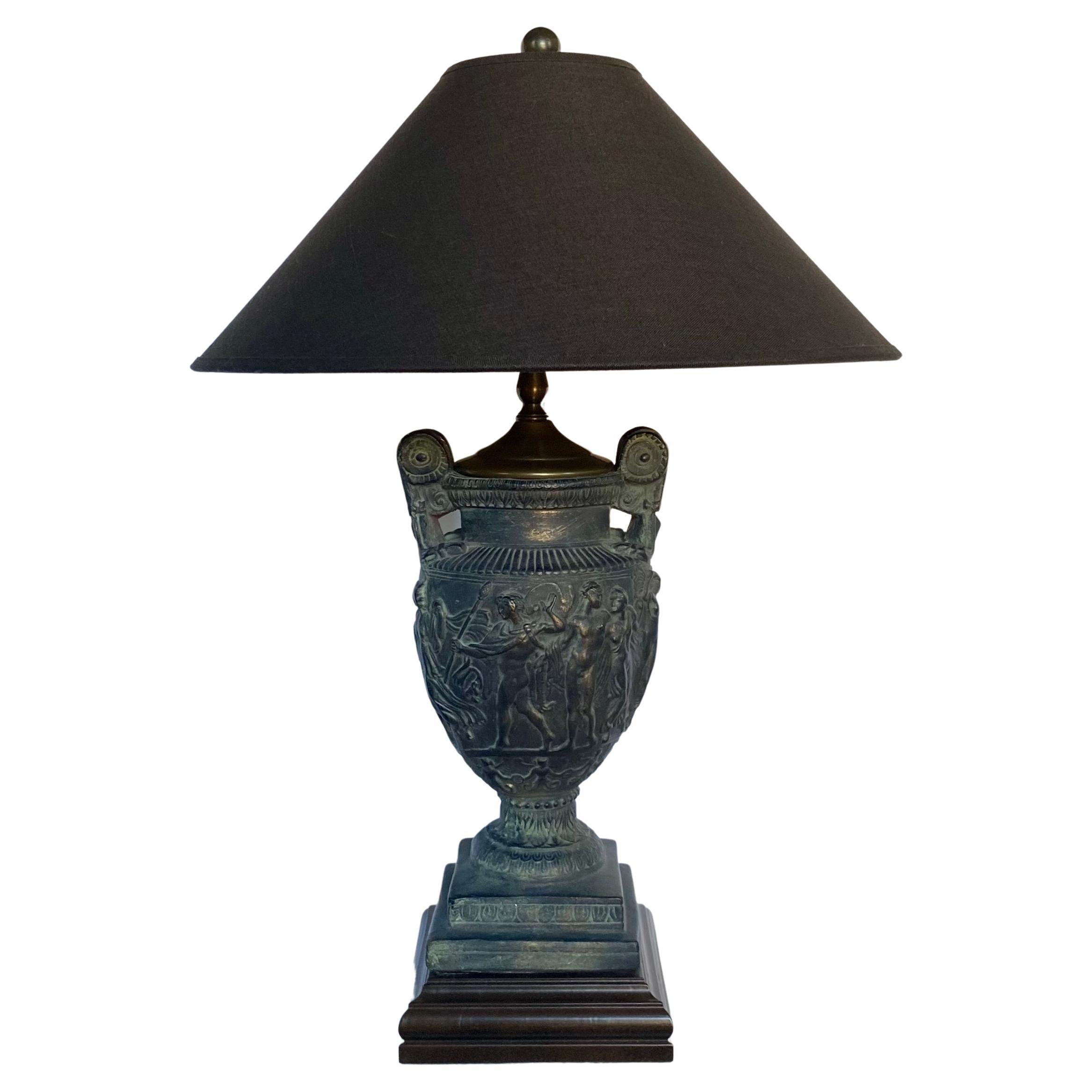 Classical Roman Figural Plaster Urn Vase Table Lamp