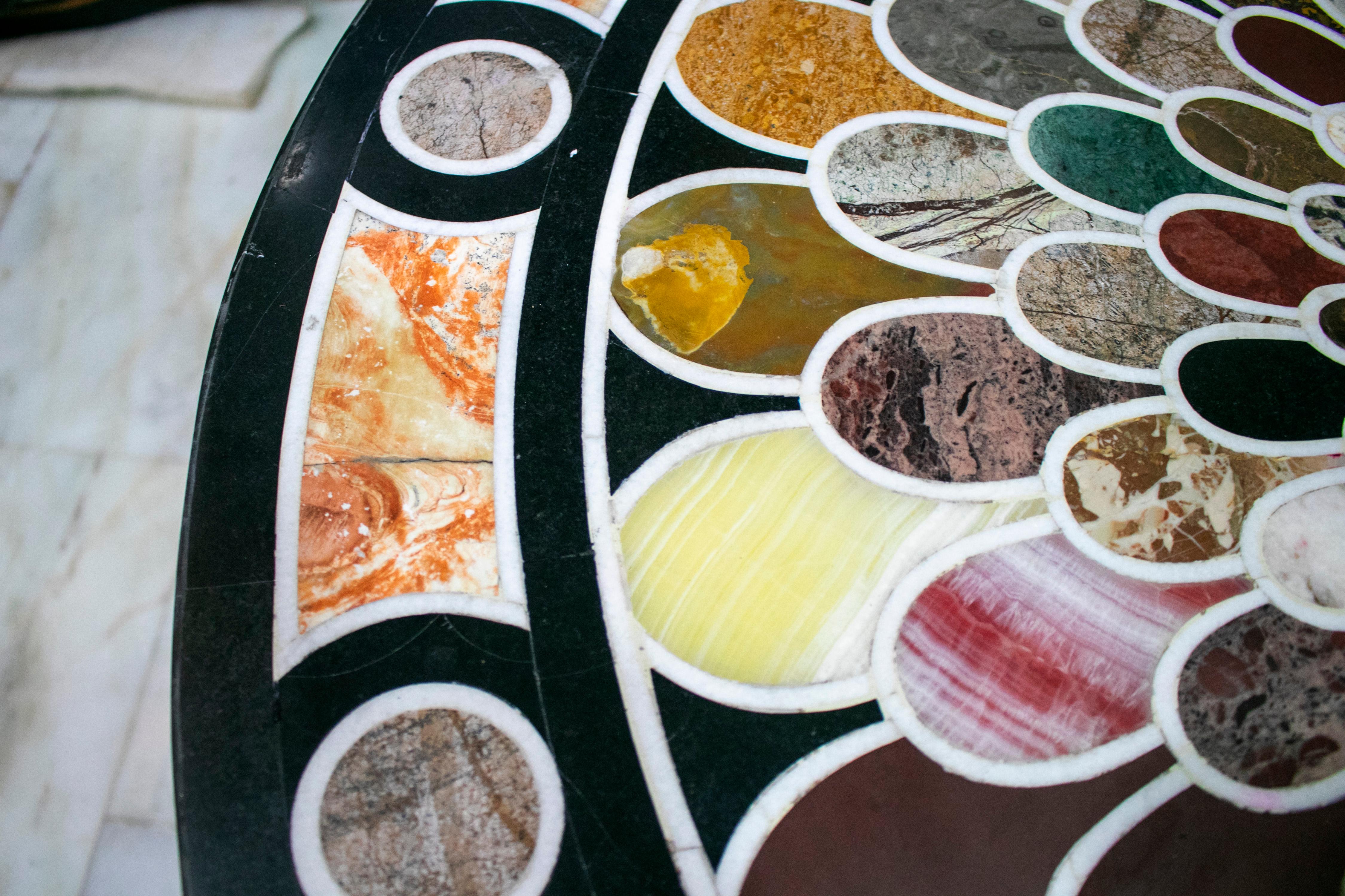 20th Century Classical Roman Italian Pietra Dura Stone Mosaic Inlay Round Table Top