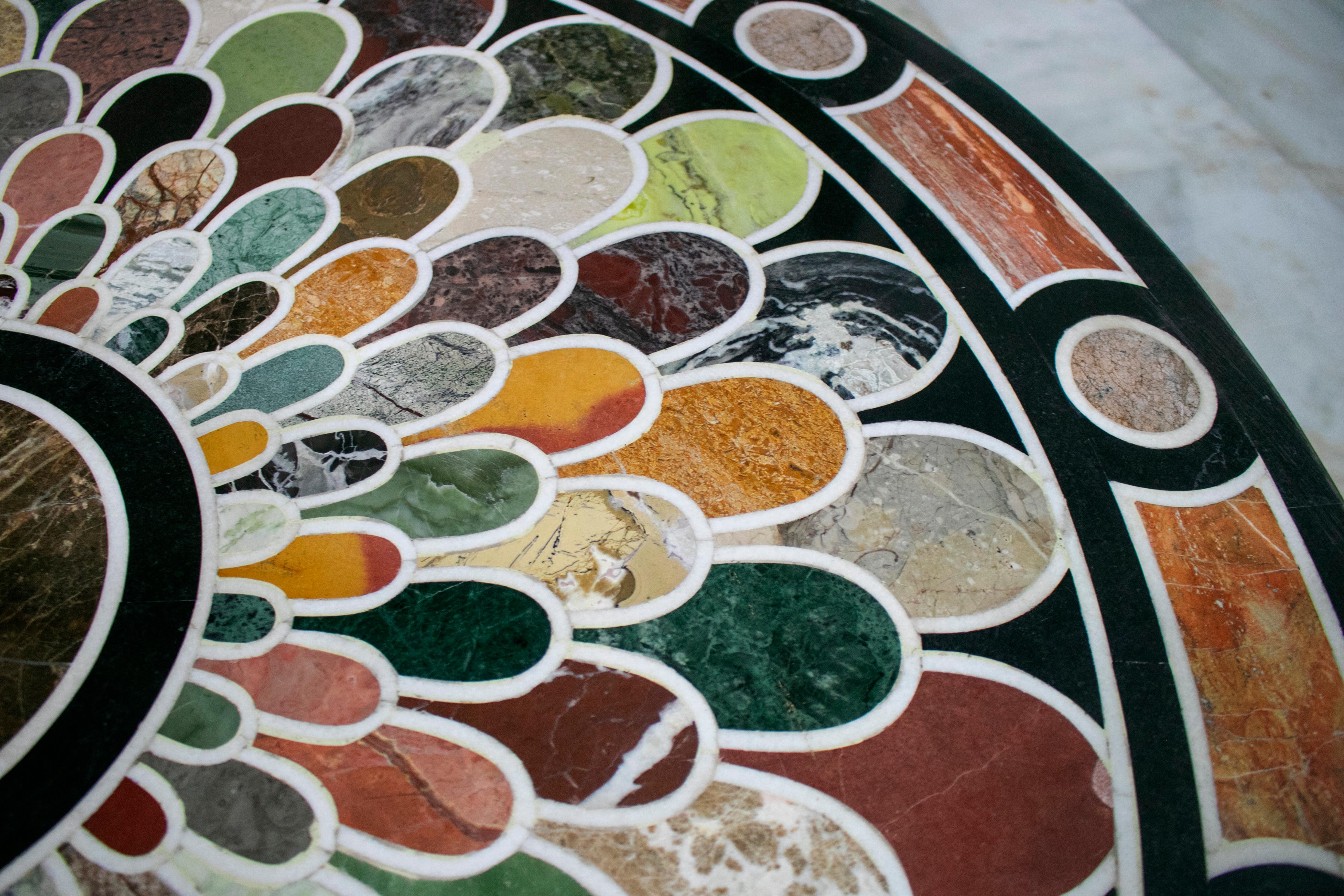 Marble Classical Roman Italian Pietra Dura Stone Mosaic Inlay Round Table Top
