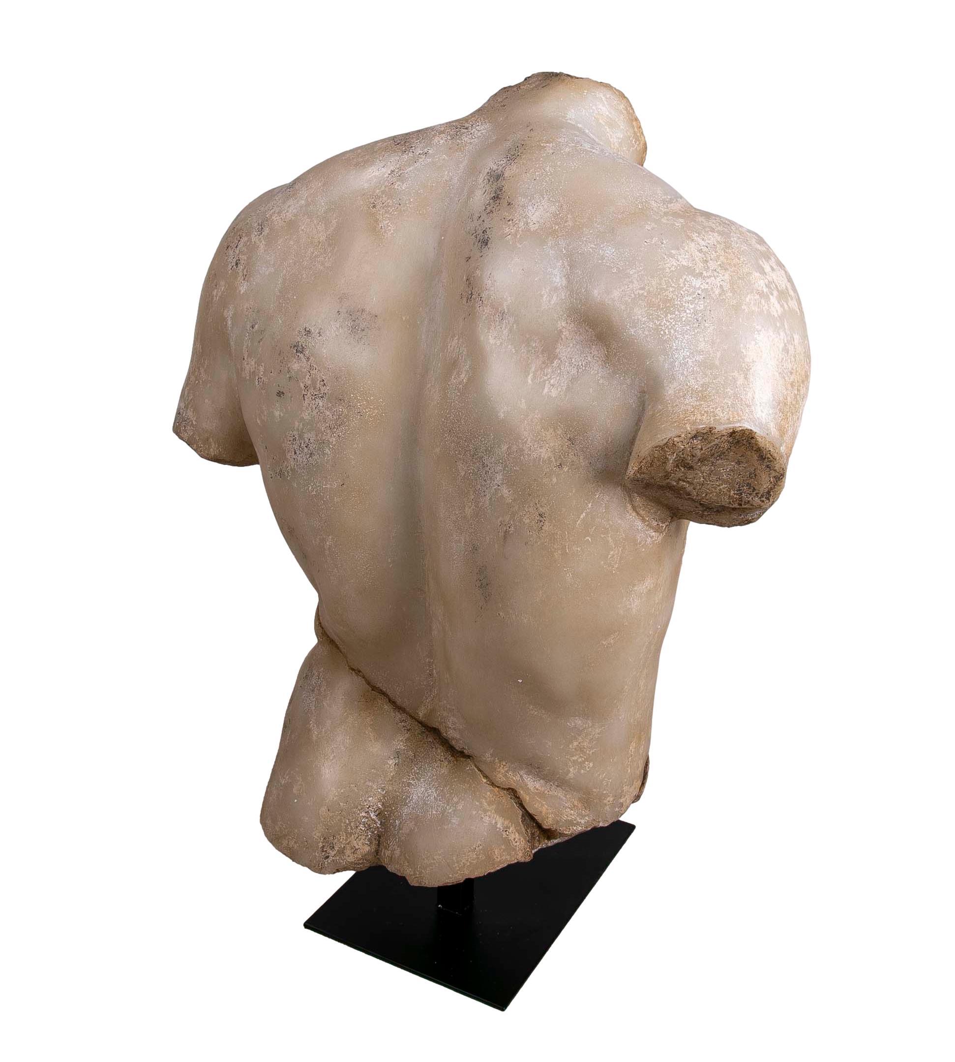 Classical Roman Torso in Resin Imitating Marble on Iron Pedestal 5