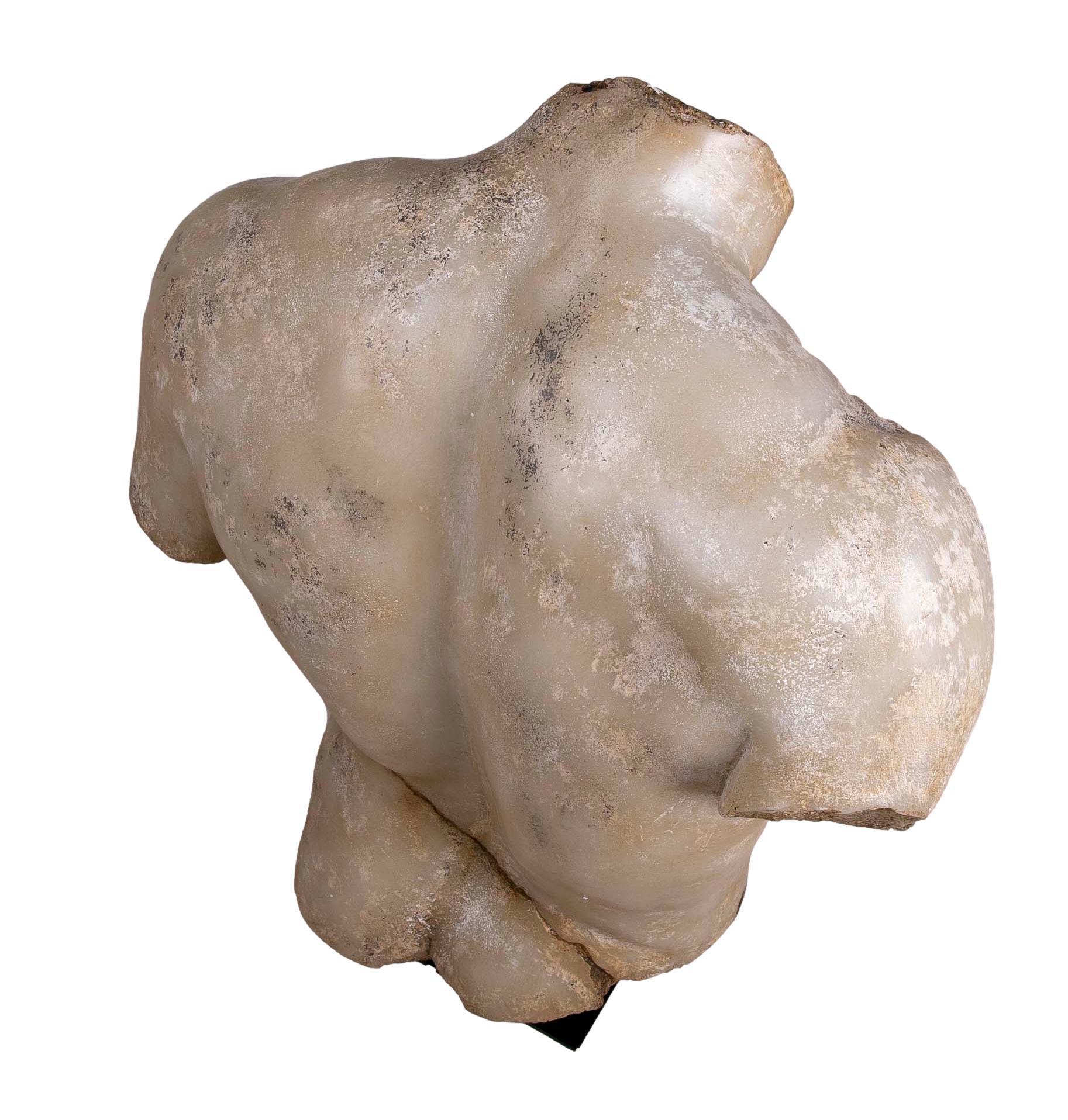 Classical Roman Torso in Resin Imitating Marble on Iron Pedestal 6