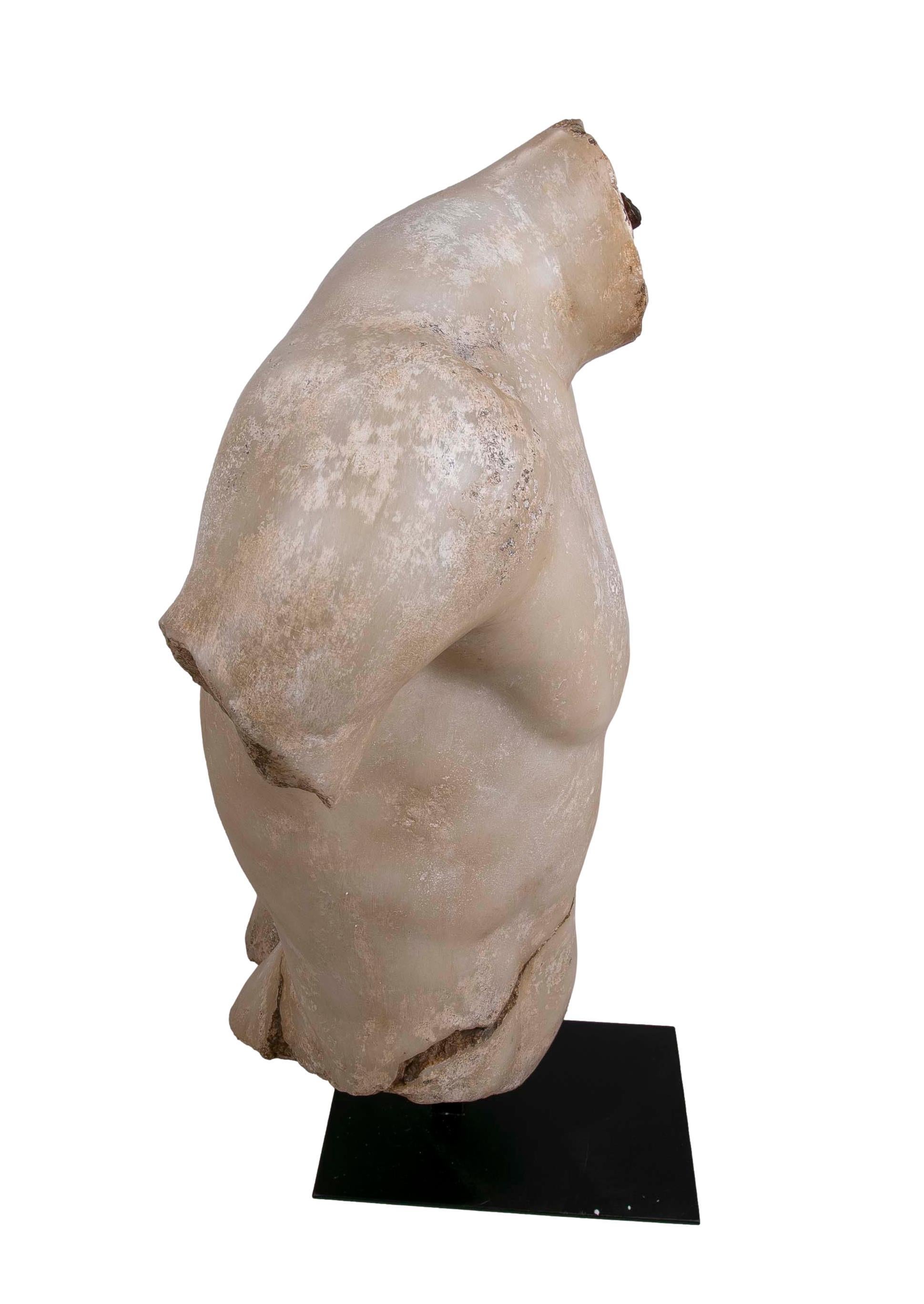 Classical Roman Torso in Resin Imitating Marble on Iron Pedestal 10