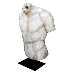 Classical Roman Torso in Resin Imitating Marble on Iron Pedestal