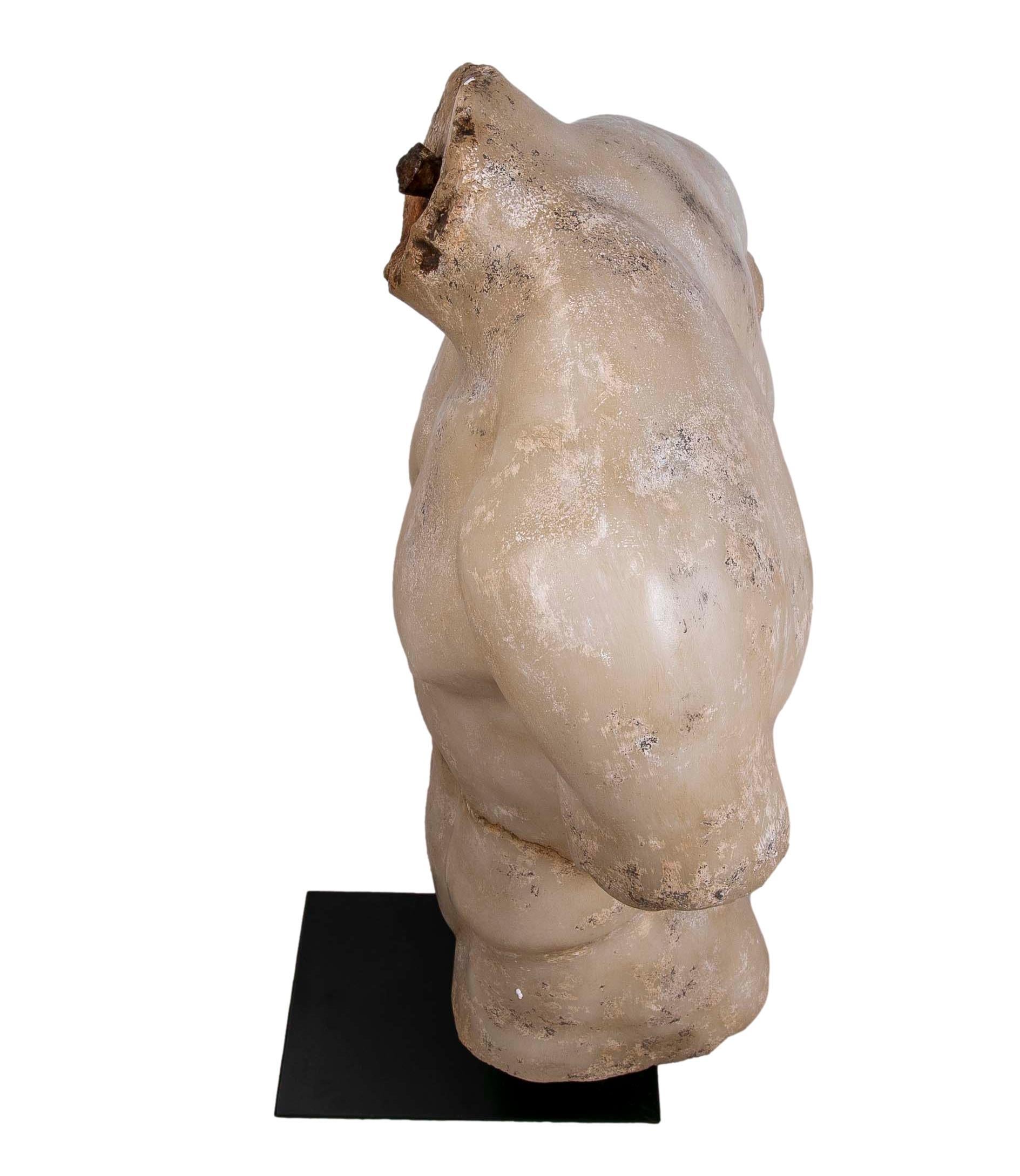 Classical Roman Torso in Resin Imitating Marble on Iron Pedestal 1