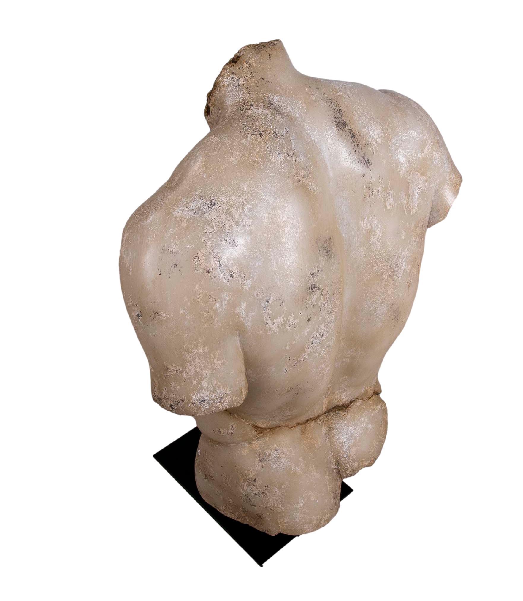 Classical Roman Torso in Resin Imitating Marble on Iron Pedestal 2