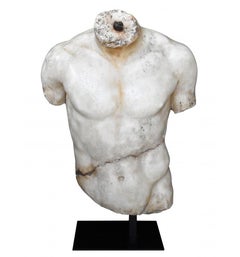 Classical Roman Torso in Resin Imitating Marble on Iron Pedestal