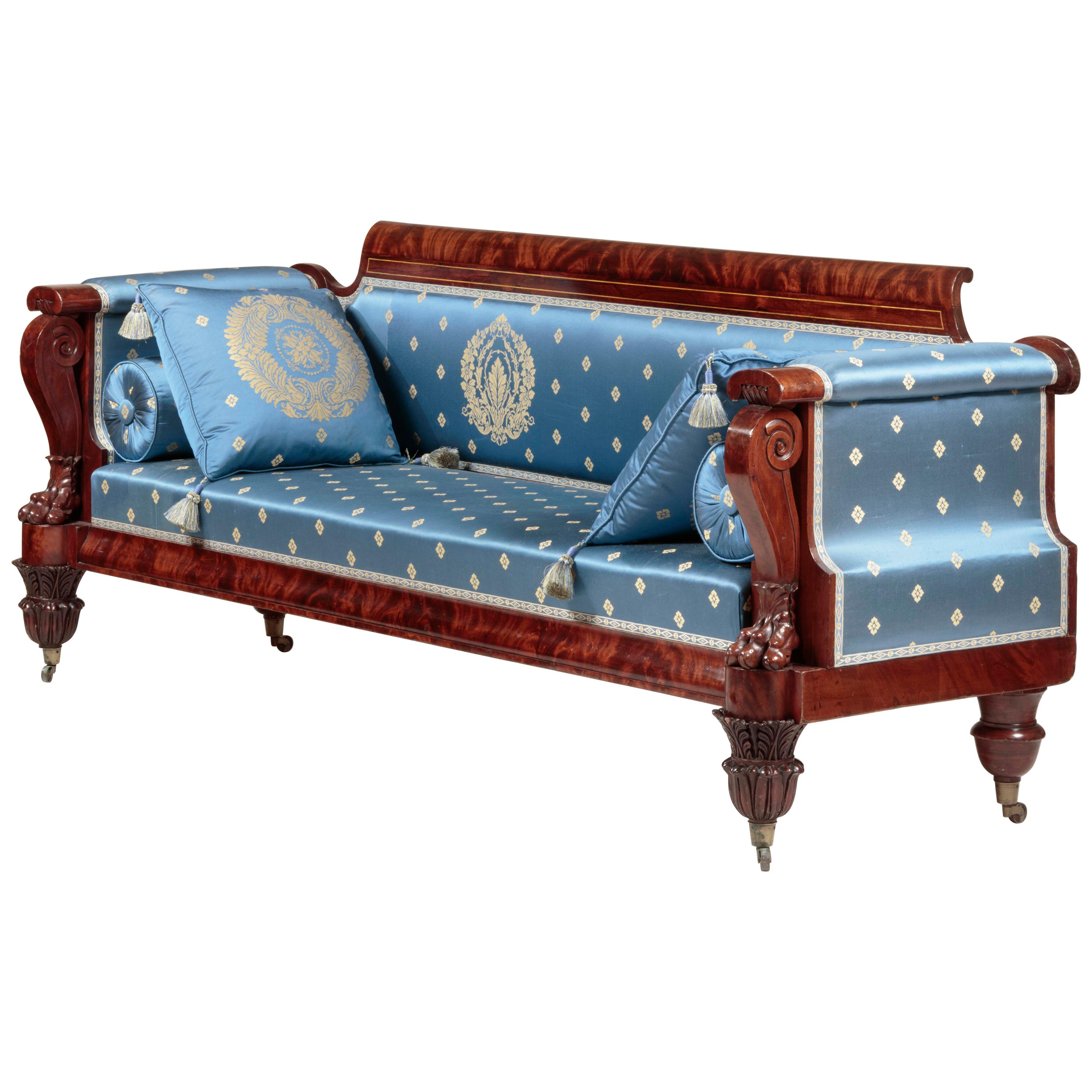 Classical Rosewood-Inlaid Carved-Mahogany Sofa For Sale