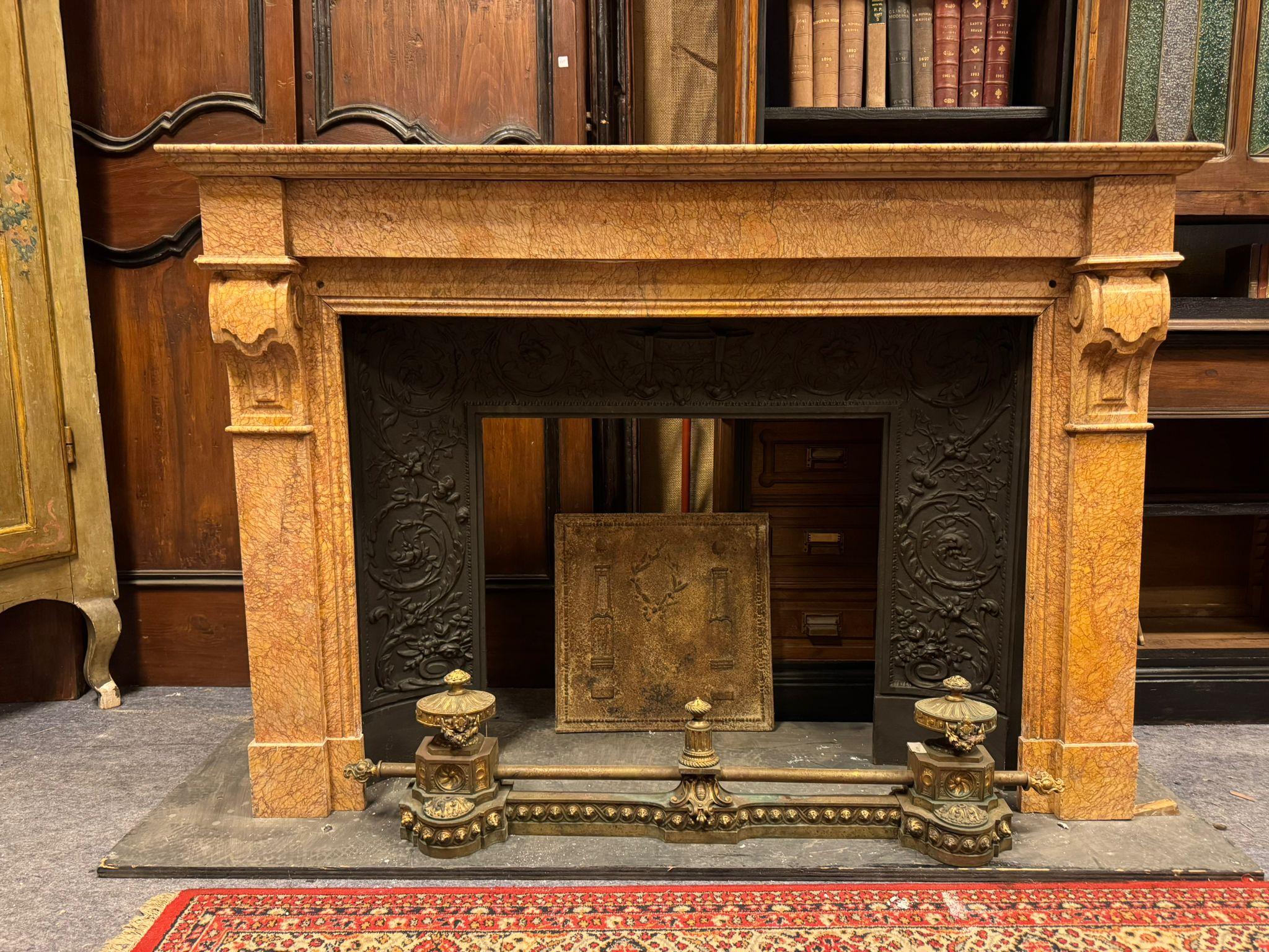 Italian Classical Siena yellow marble fireplace mantle, Italy For Sale