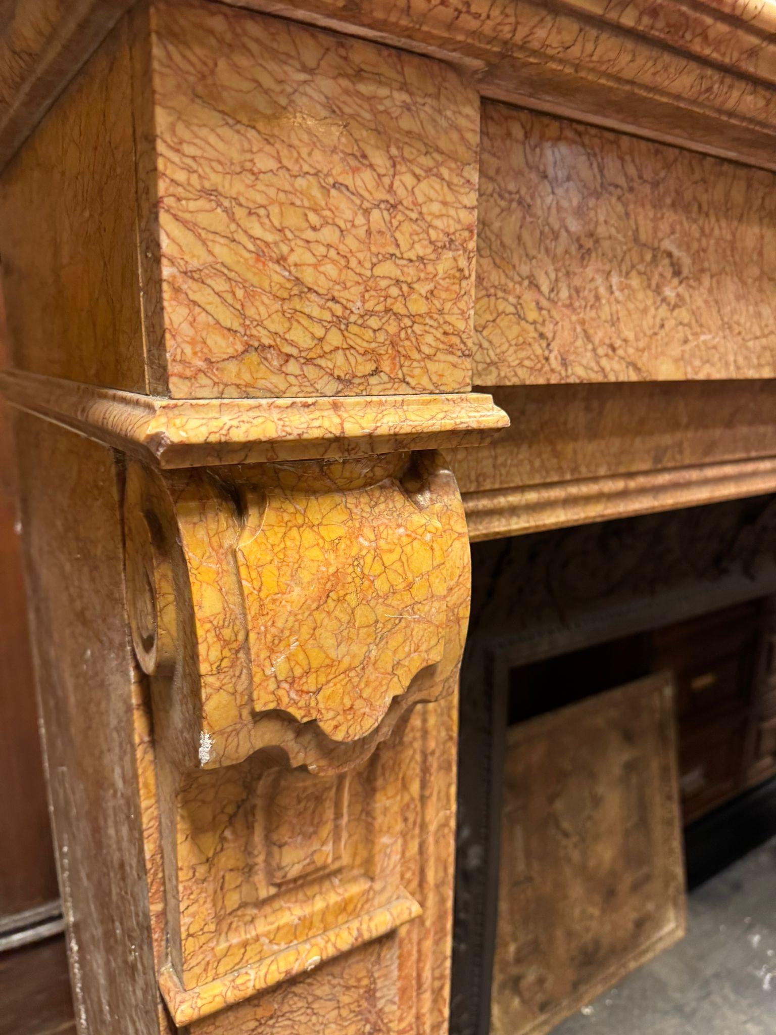 19th Century Classical Siena yellow marble fireplace mantle, Italy For Sale