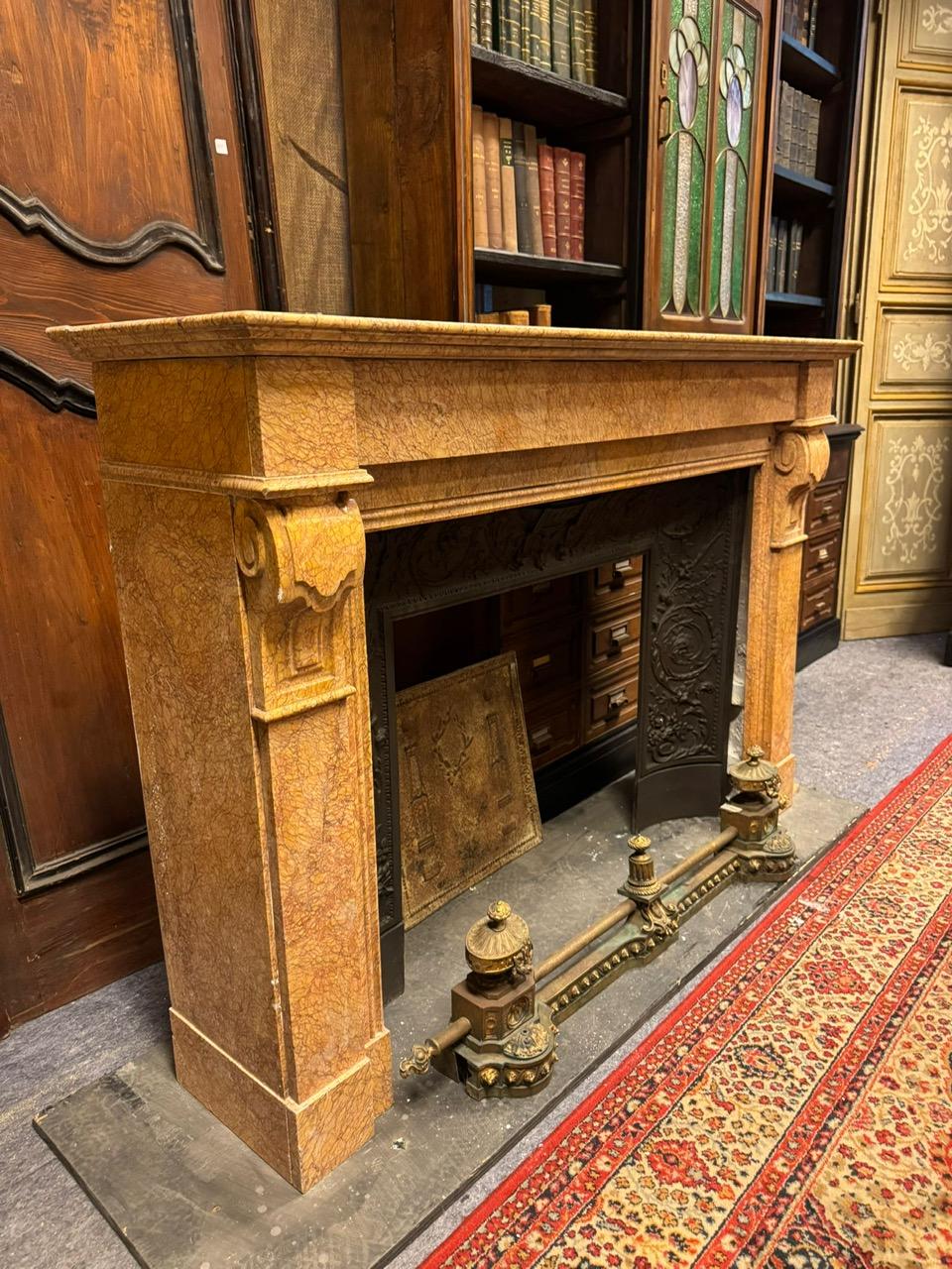 Marble Classical Siena yellow marble fireplace mantle, Italy For Sale