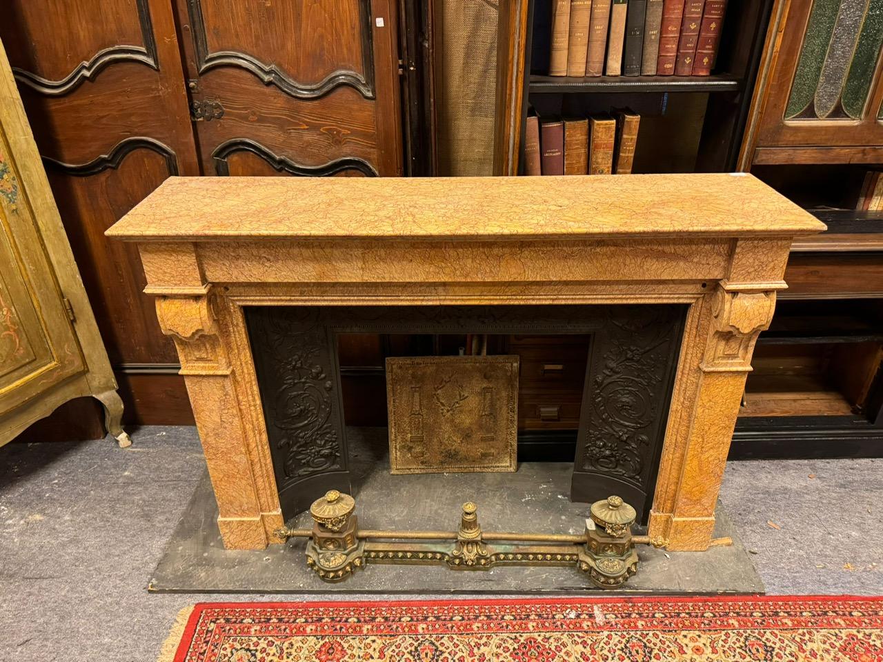 Classical Siena yellow marble fireplace mantle, Italy For Sale 1