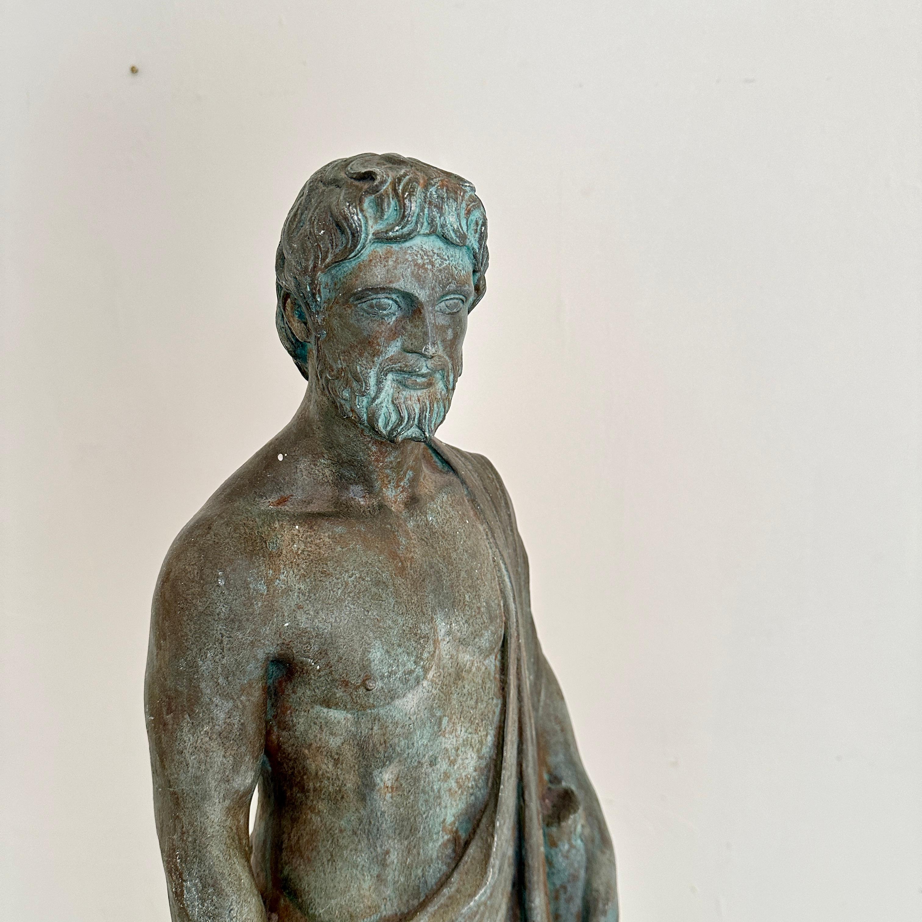 Classical Statue of Asklepios made out of patinated Plaster, around 1960 For Sale 9