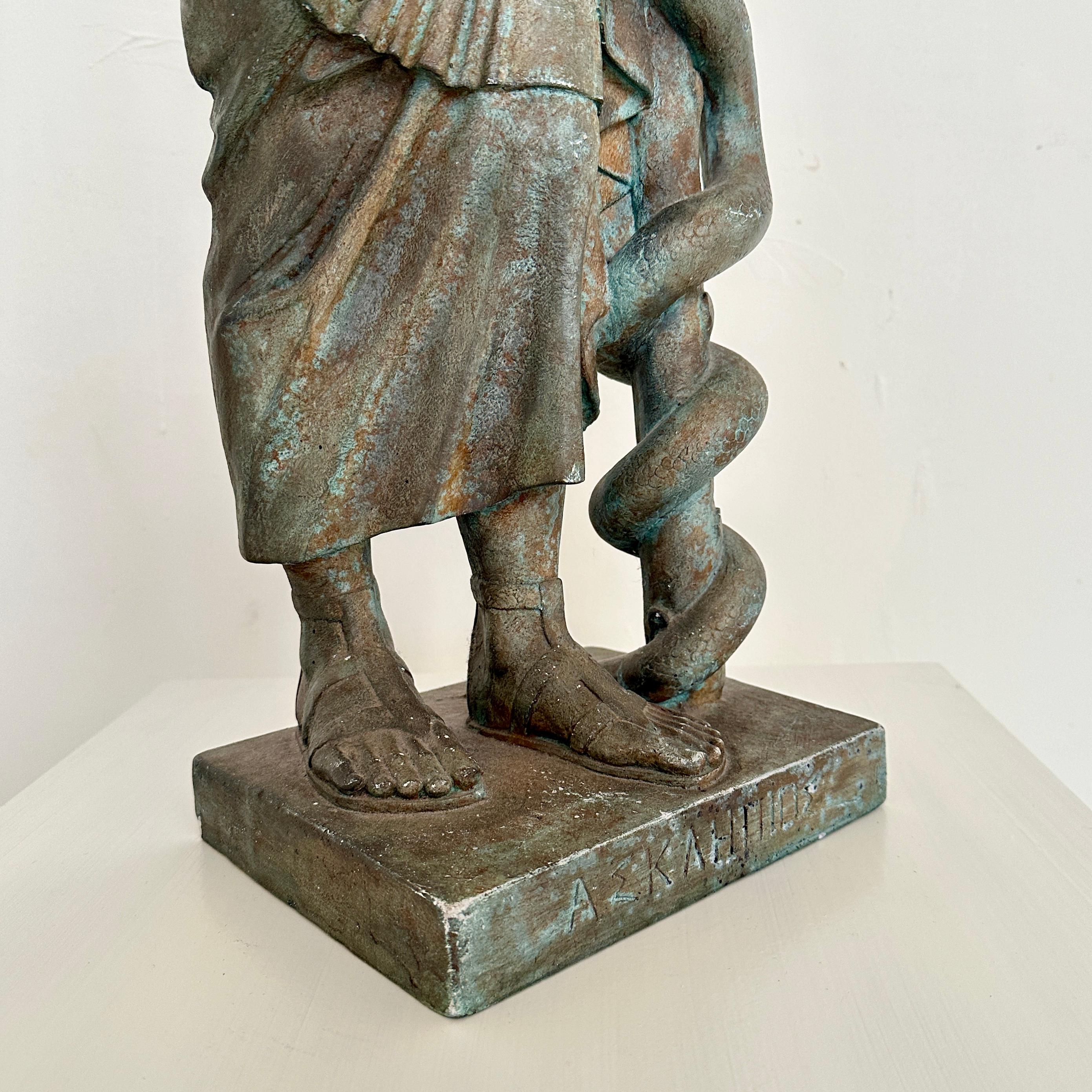 Classical Statue of Asklepios made out of patinated Plaster, around 1960 For Sale 10