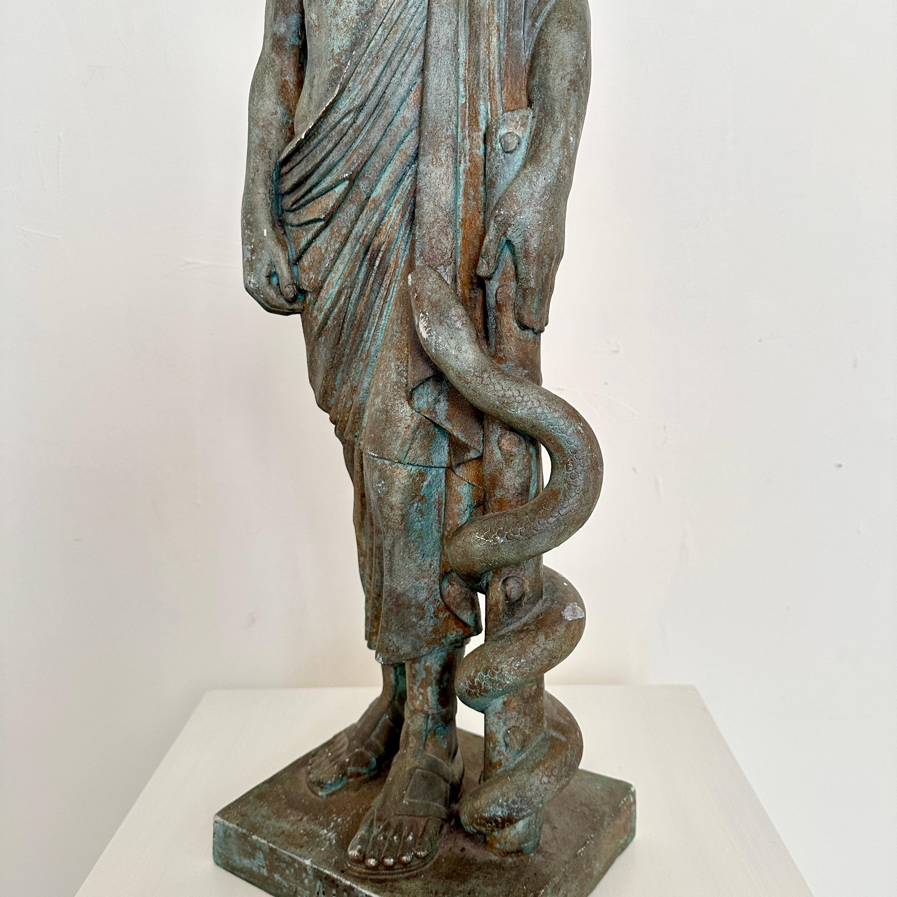 Classical Statue of Asklepios made out of patinated Plaster, around 1960 For Sale 11