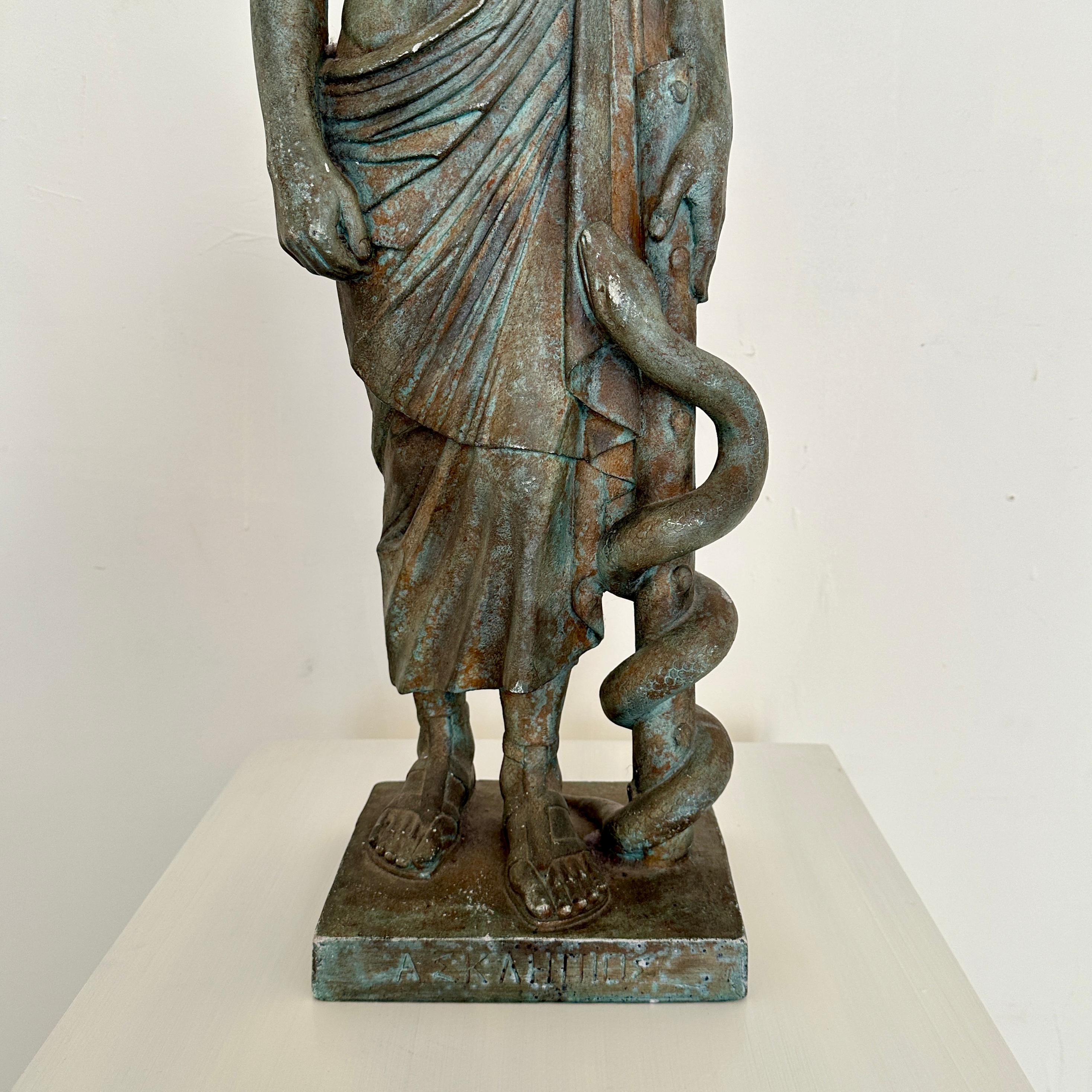 Classical Statue of Asklepios made out of patinated Plaster, around 1960 In Good Condition For Sale In Berlin, DE