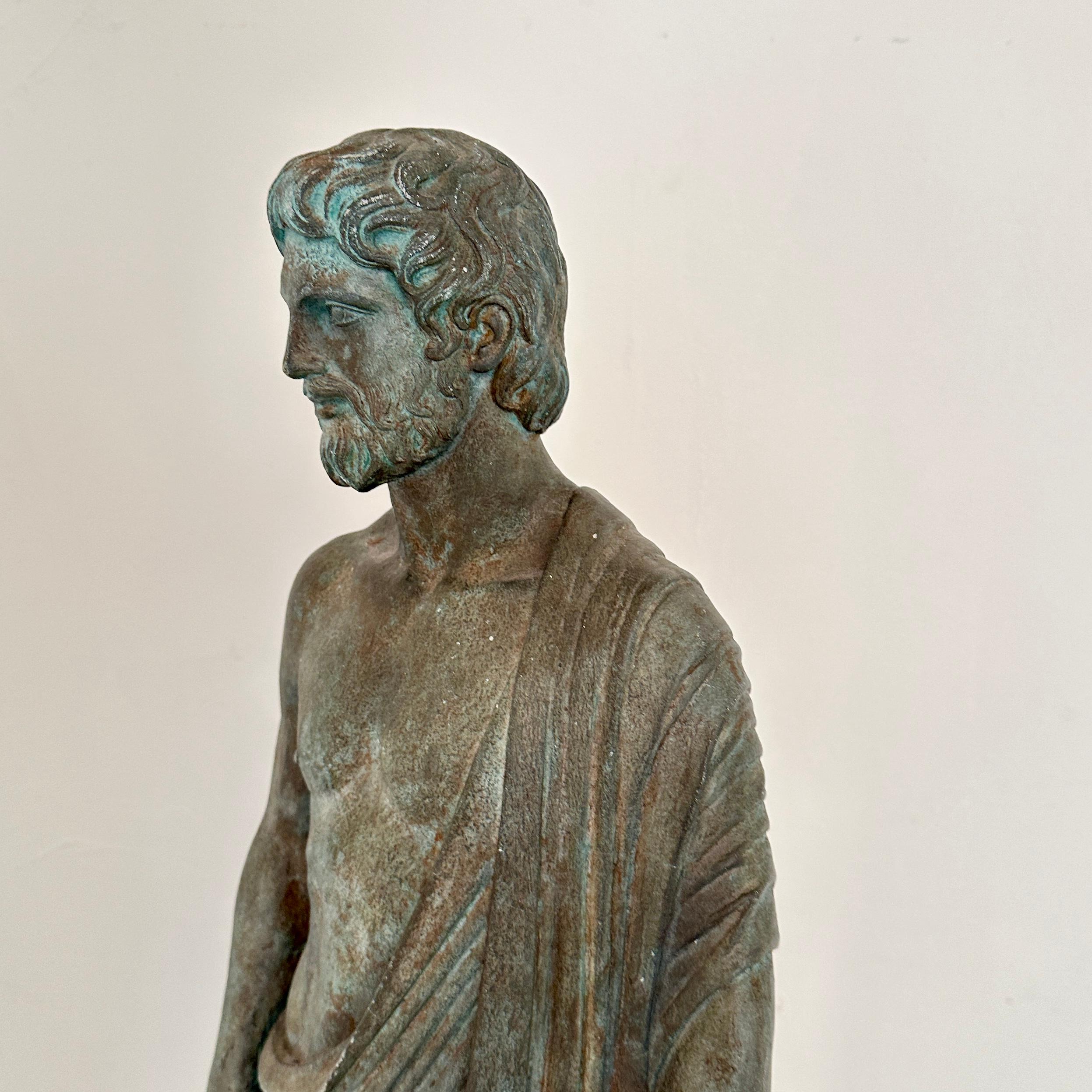 Classical Statue of Asklepios made out of patinated Plaster, around 1960 For Sale 1