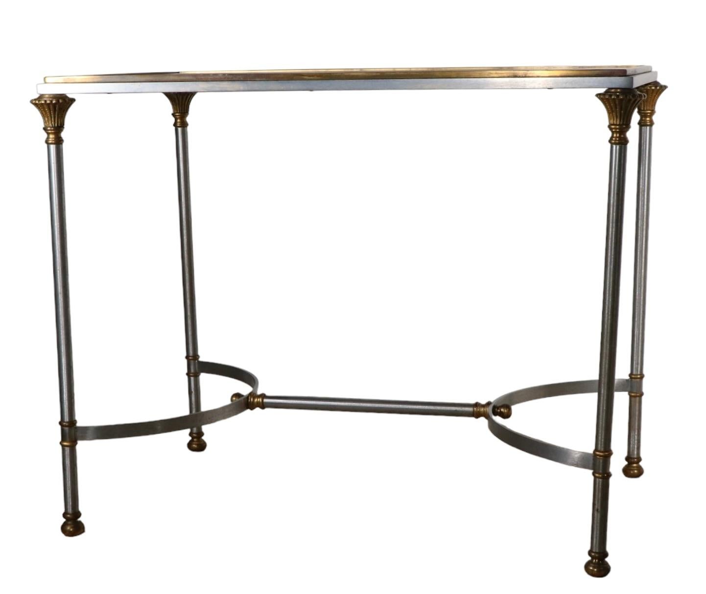   Classical Steel Brass and Glass End Table Made in Italy att. to  Maison Jansen For Sale 4