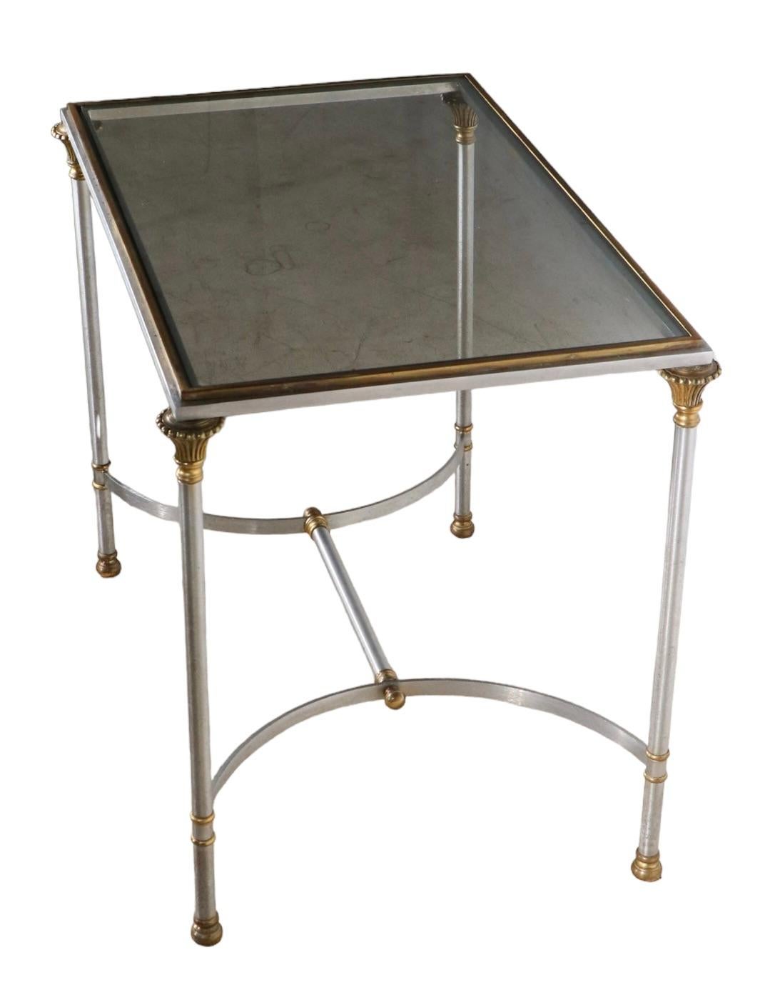   Classical Steel Brass and Glass End Table Made in Italy att. to  Maison Jansen In Good Condition For Sale In New York, NY
