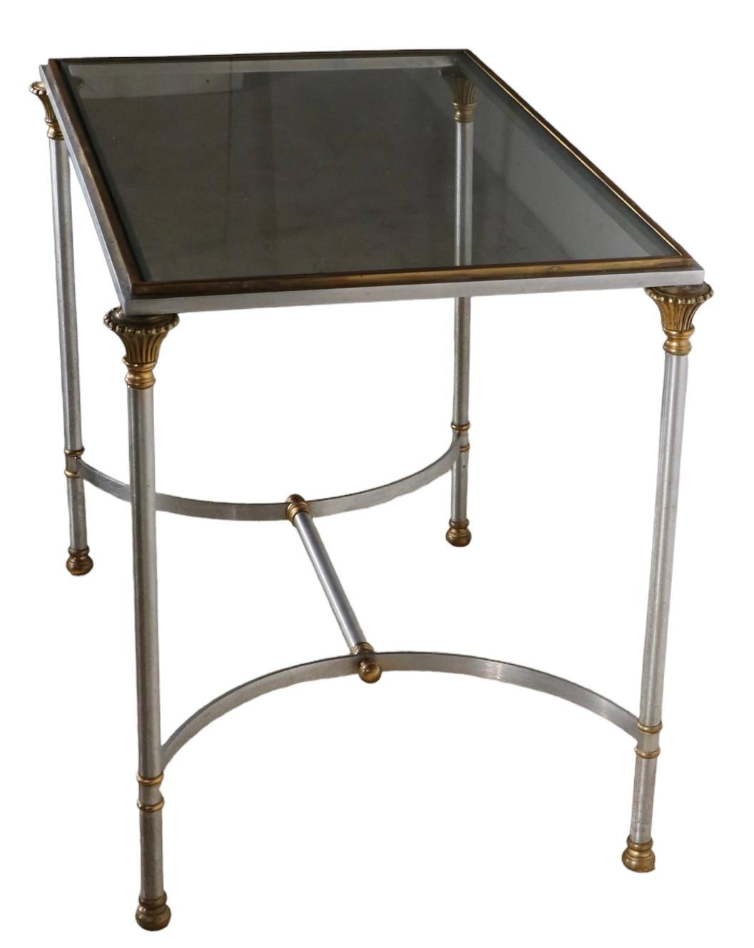 20th Century   Classical Steel Brass and Glass End Table Made in Italy att. to  Maison Jansen For Sale