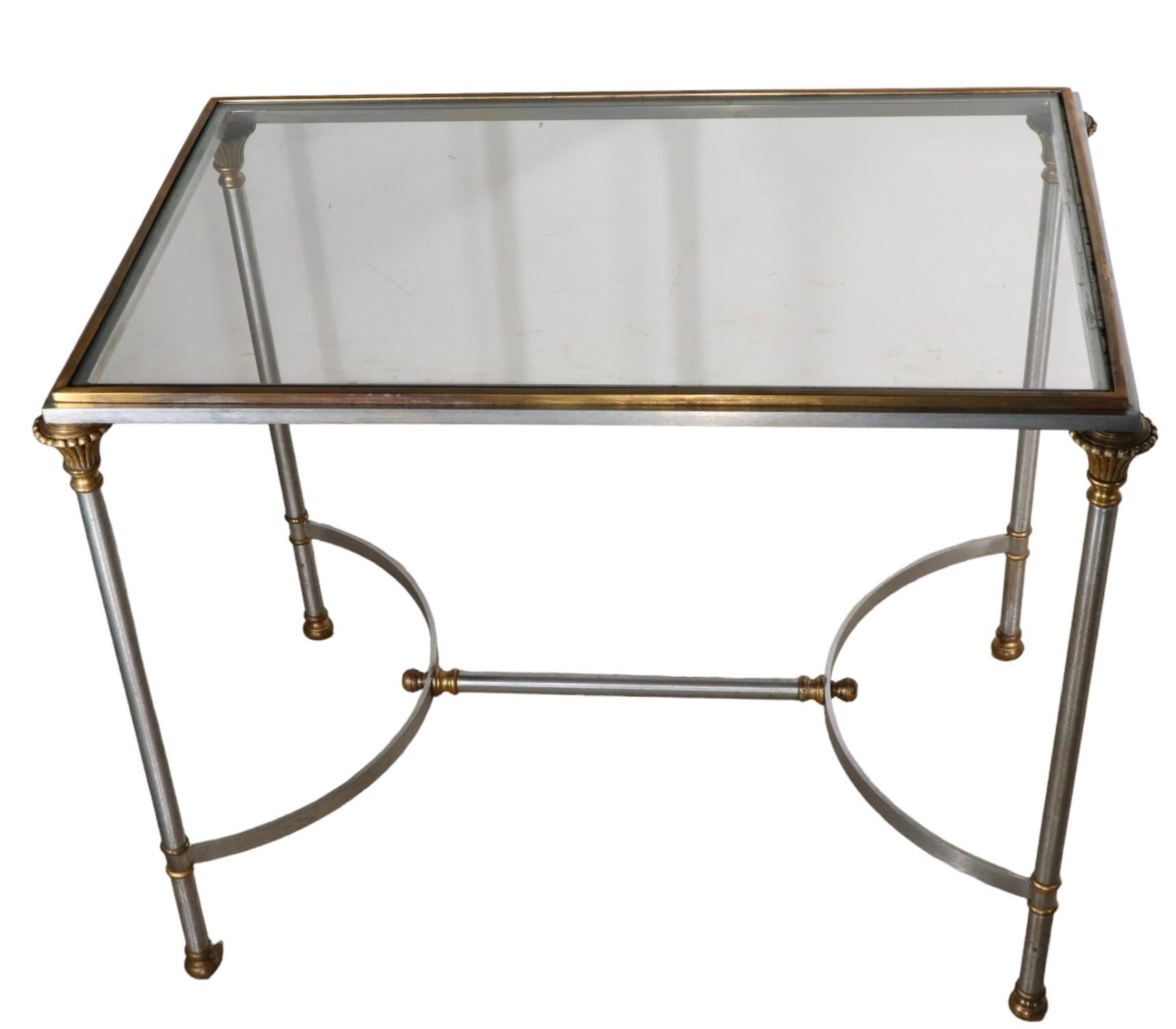   Classical Steel Brass and Glass End Table Made in Italy att. to  Maison Jansen For Sale 2