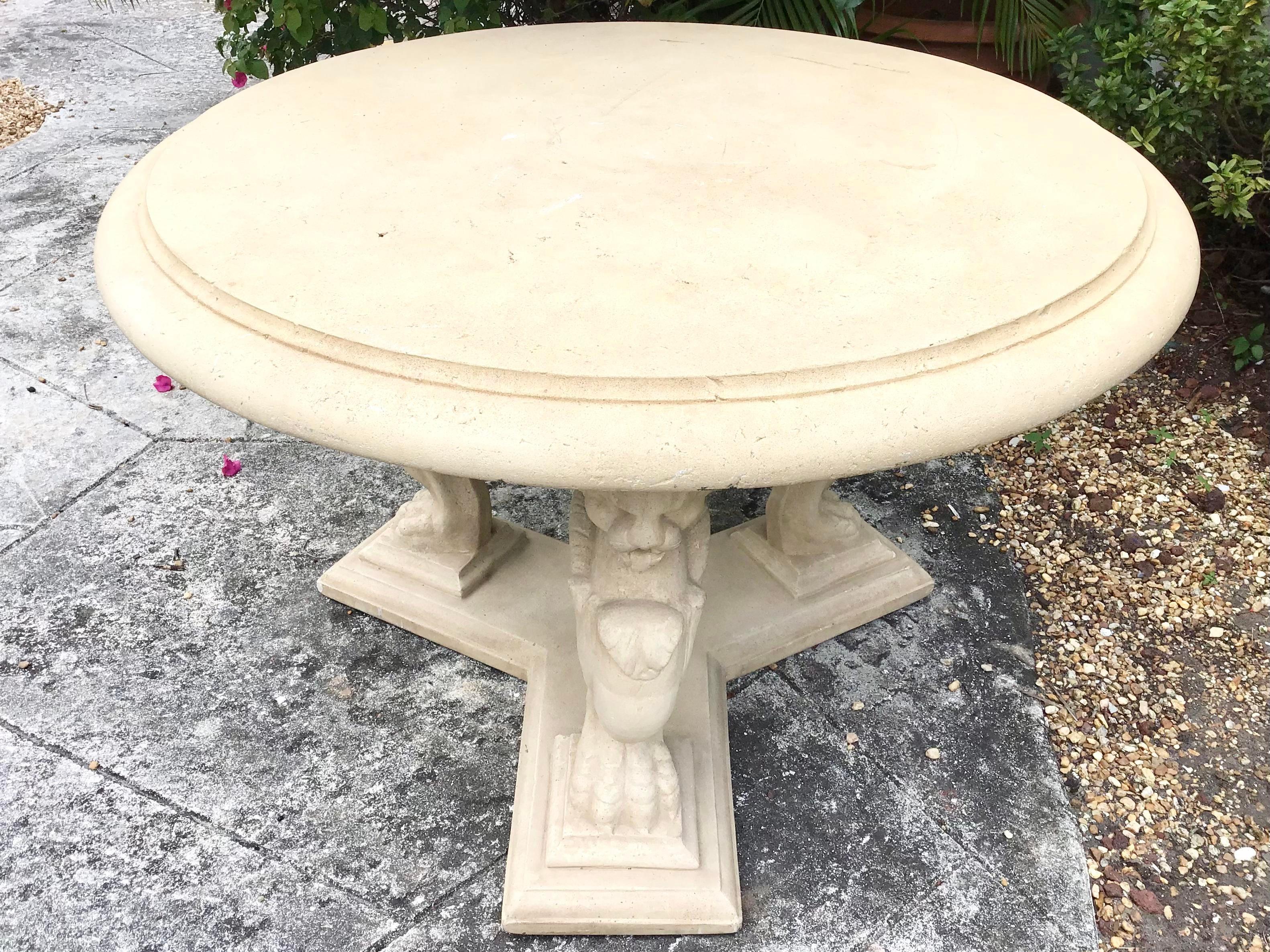 Classical Stone Round Patio Table on a Pedestal In Good Condition In Los Angeles, CA