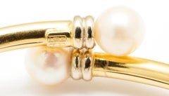 Classical Style 18 Karat Gold Cultured Pearl Bangle Bracelet