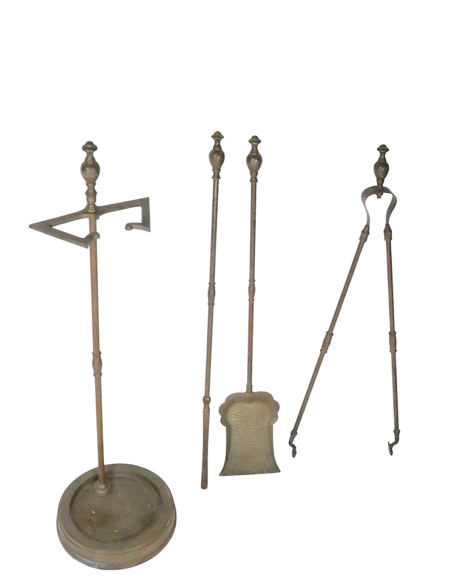 American Classical Classical Style  4 Pc. Brass Fireplace Tool Set circa 1900/20's For Sale