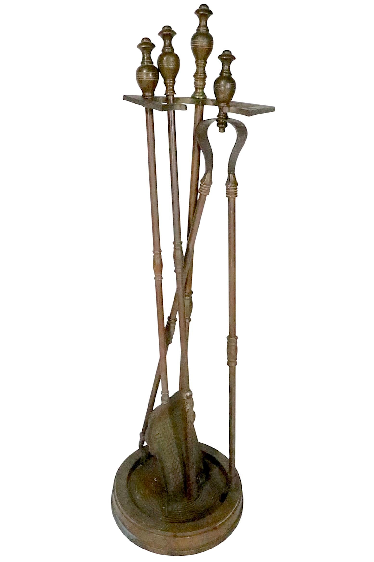 American Classical Style  4 Pc. Brass Fireplace Tool Set circa 1900/20's For Sale