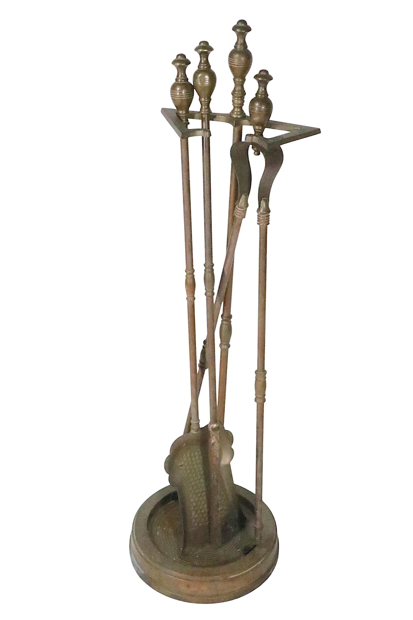 Classical Style  4 Pc. Brass Fireplace Tool Set circa 1900/20's In Good Condition For Sale In New York, NY