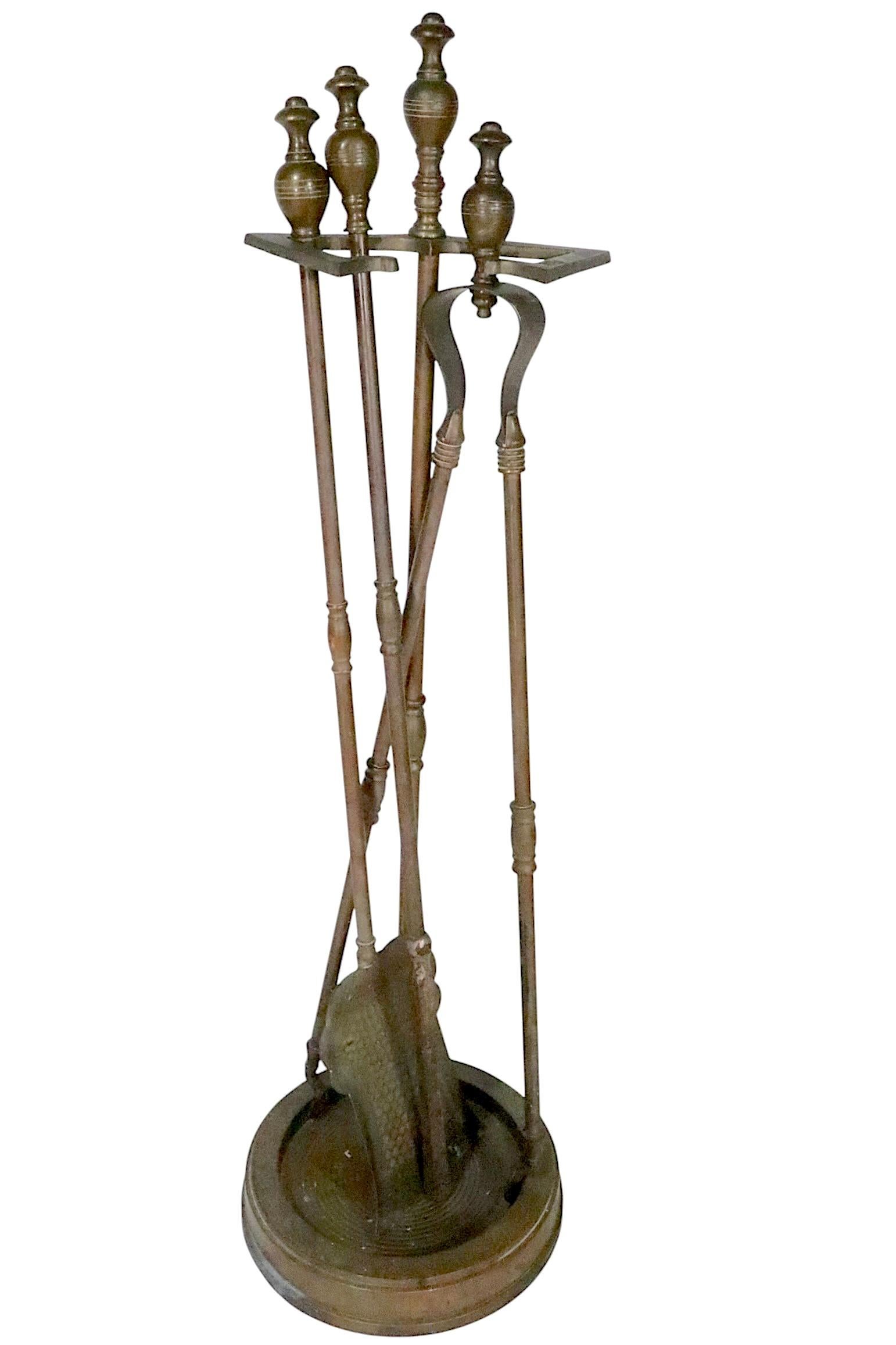 Classical Style  4 Pc. Brass Fireplace Tool Set circa 1900/20's For Sale 1