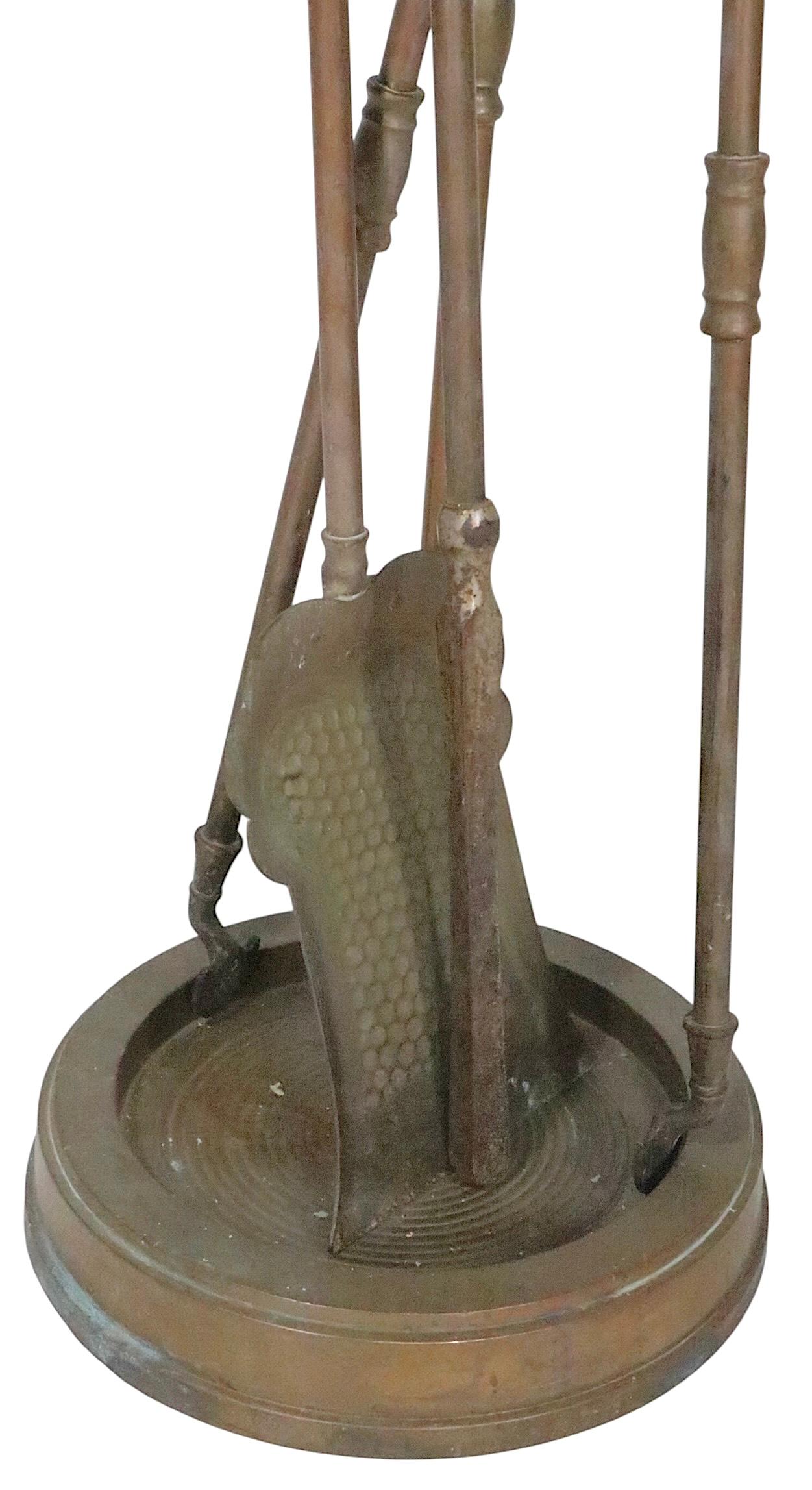 Classical Style  4 Pc. Brass Fireplace Tool Set circa 1900/20's For Sale 2