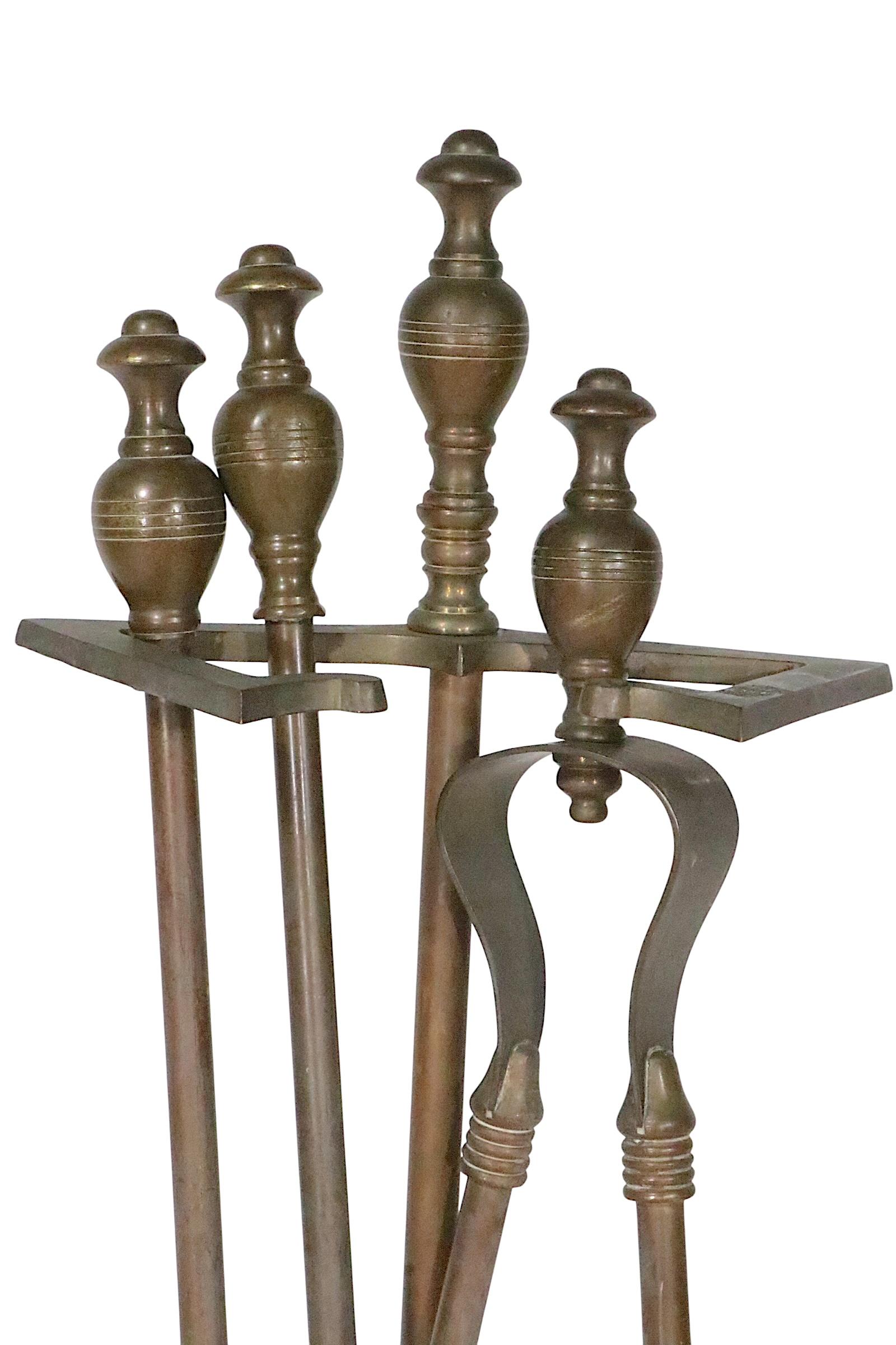 Classical Style  4 Pc. Brass Fireplace Tool Set circa 1900/20's For Sale 3