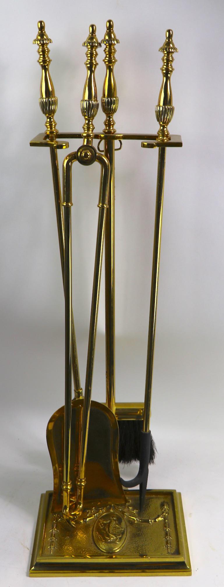 20th Century Classical Style Brass Fireplace Tool Set