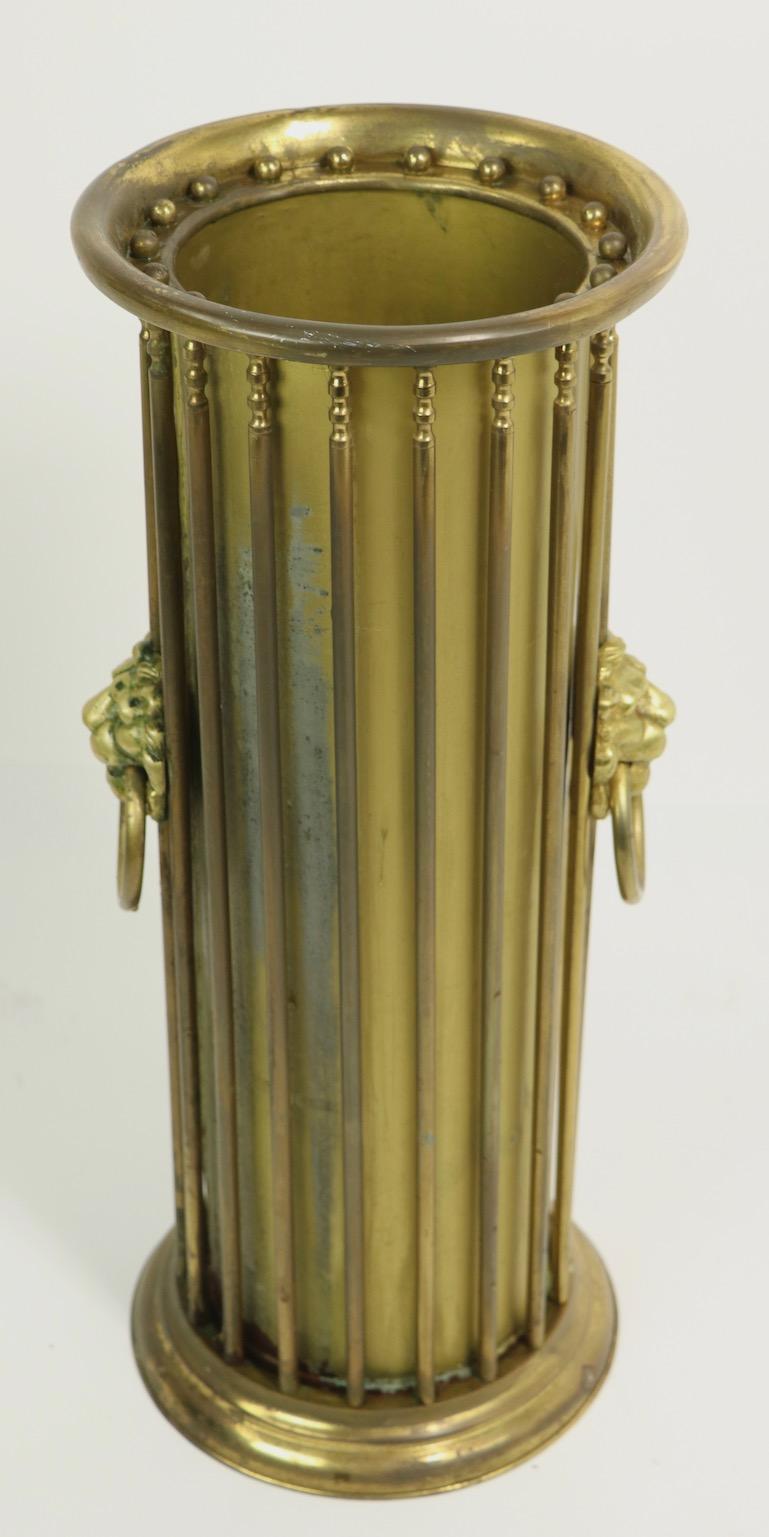 American Classical Style Brass Umbrella Cane Stand with Lion Heads For Sale