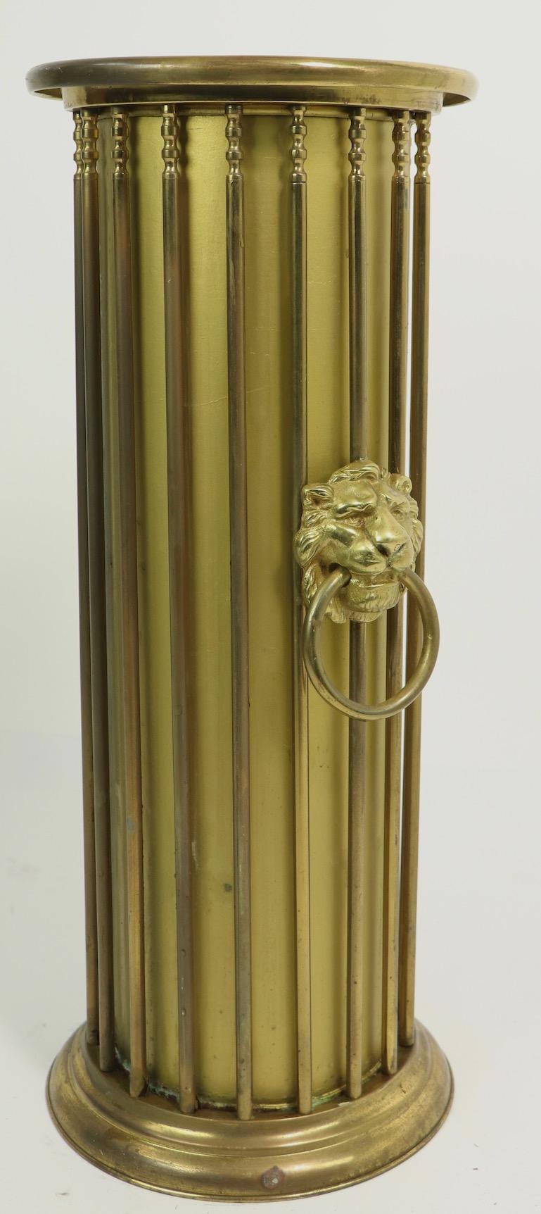 Classical Style Brass Umbrella Cane Stand with Lion Heads In Good Condition For Sale In New York, NY