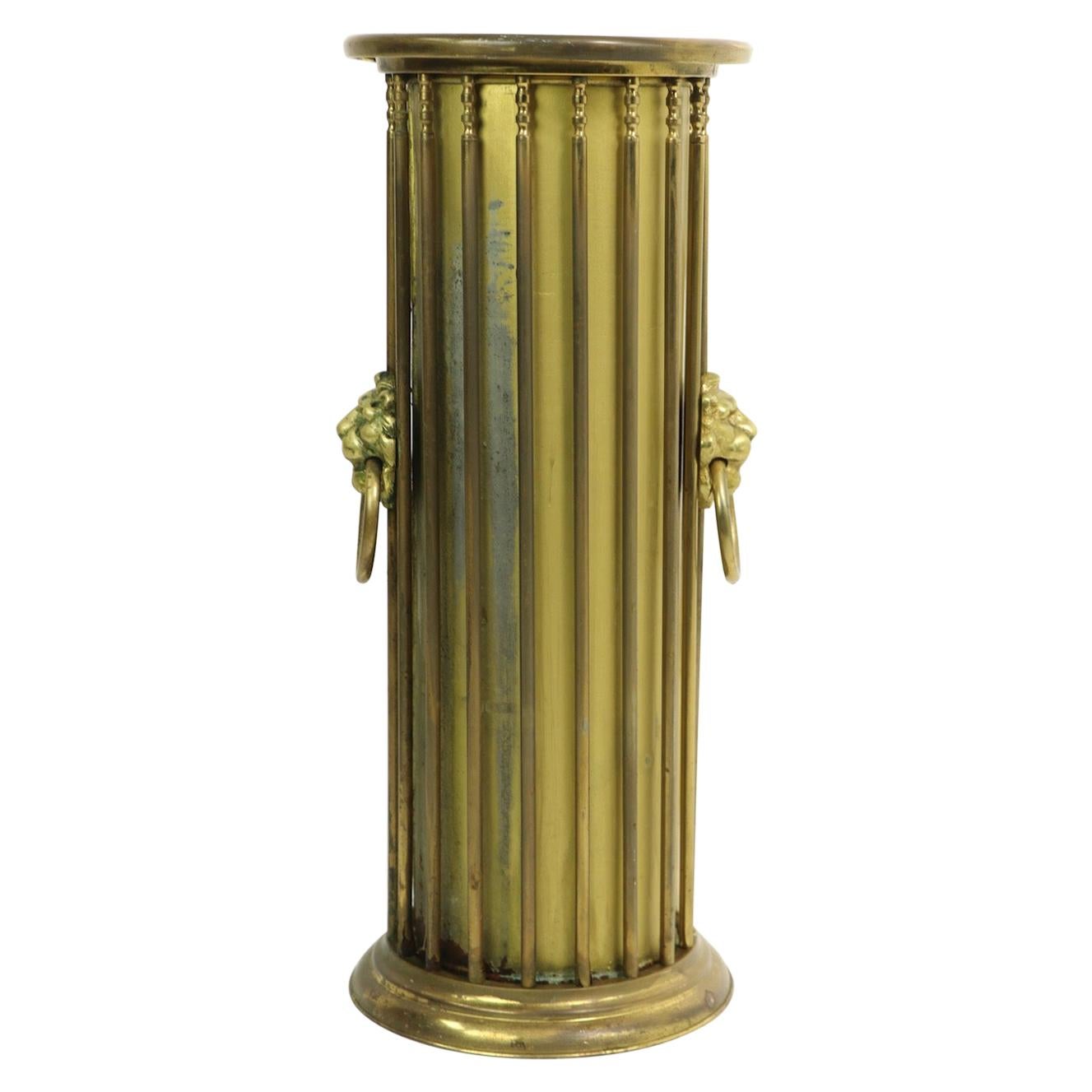 Classical Style Brass Umbrella Cane Stand with Lion Heads For Sale