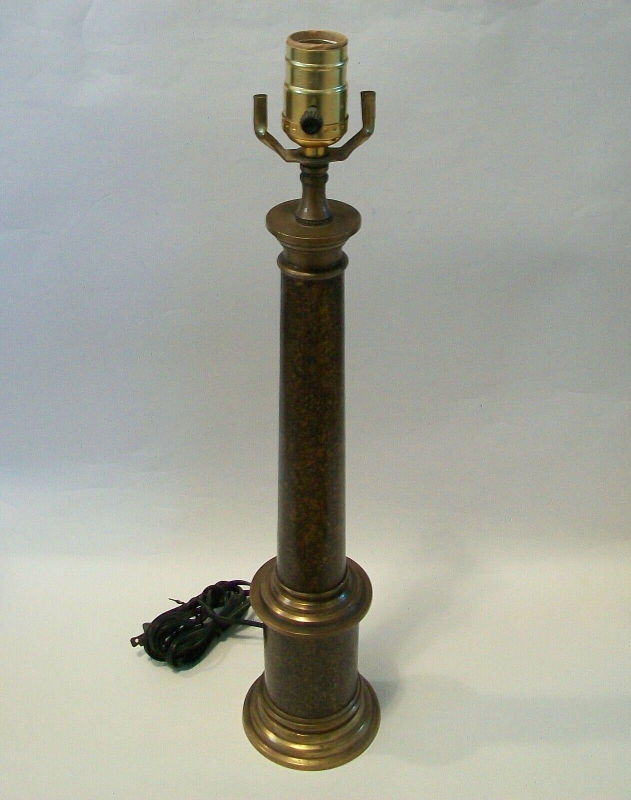 Neoclassical Classical Style Bronze Tapered Column Lamp, Granite Finish, USA, 20th Century For Sale