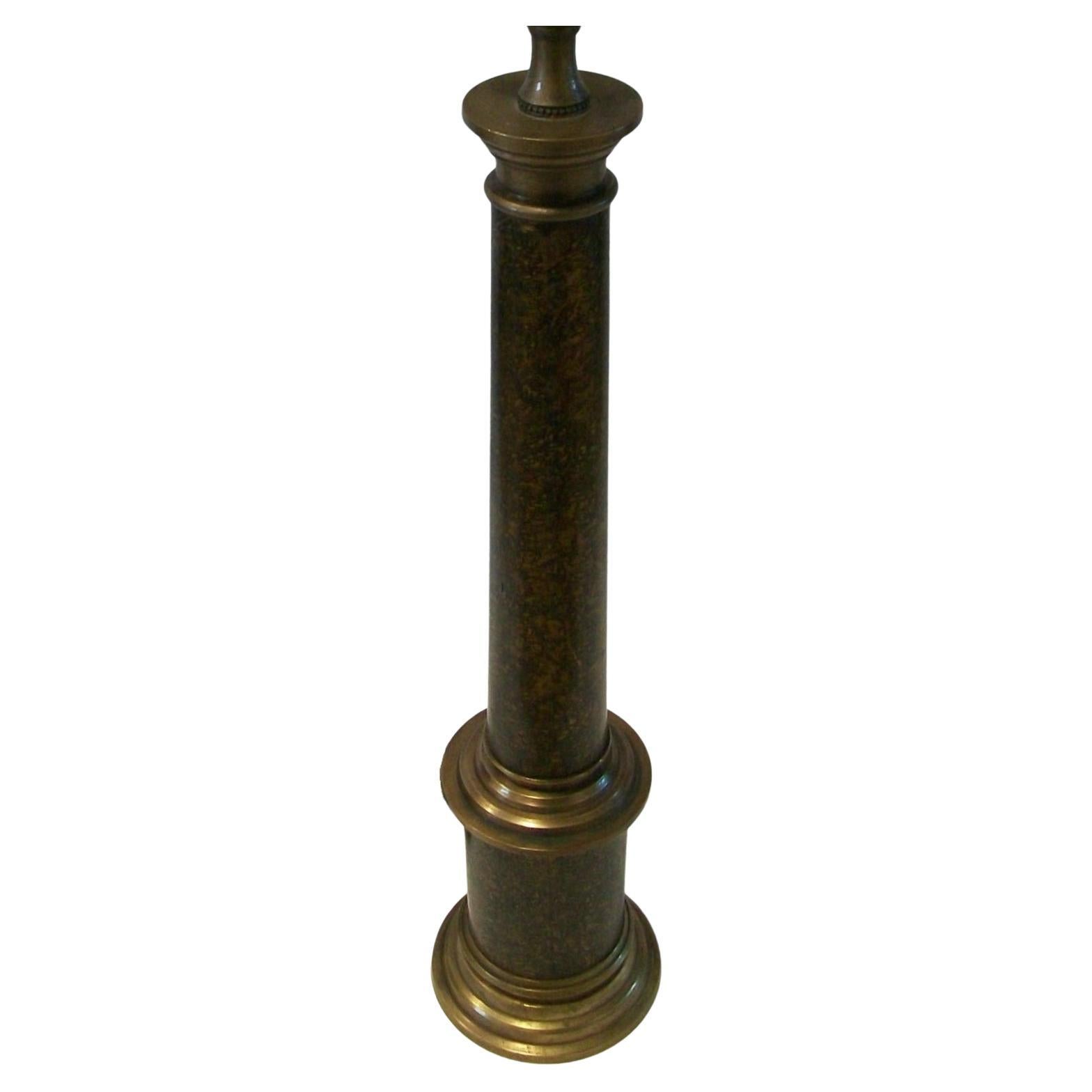 Classical Style Bronze Tapered Column Lamp, Granite Finish, USA, 20th Century