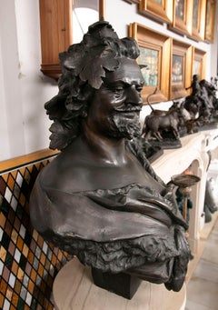 Classical Style Bust of Bacchus in Patinated Bronze with Vine Leaves