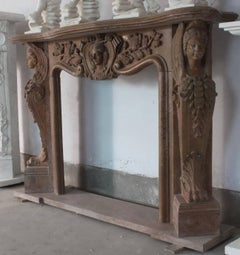 Classical Style Carved Beige Red Granite Fireplace