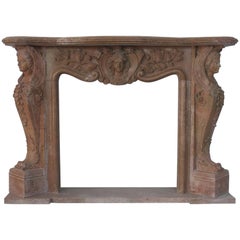 Classical Style Carved Beige Red Granite Fireplace