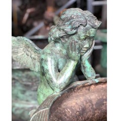 Classical Style Cast Bronze Urn with Two Cupids and Rams' Heads, Verde Patina
