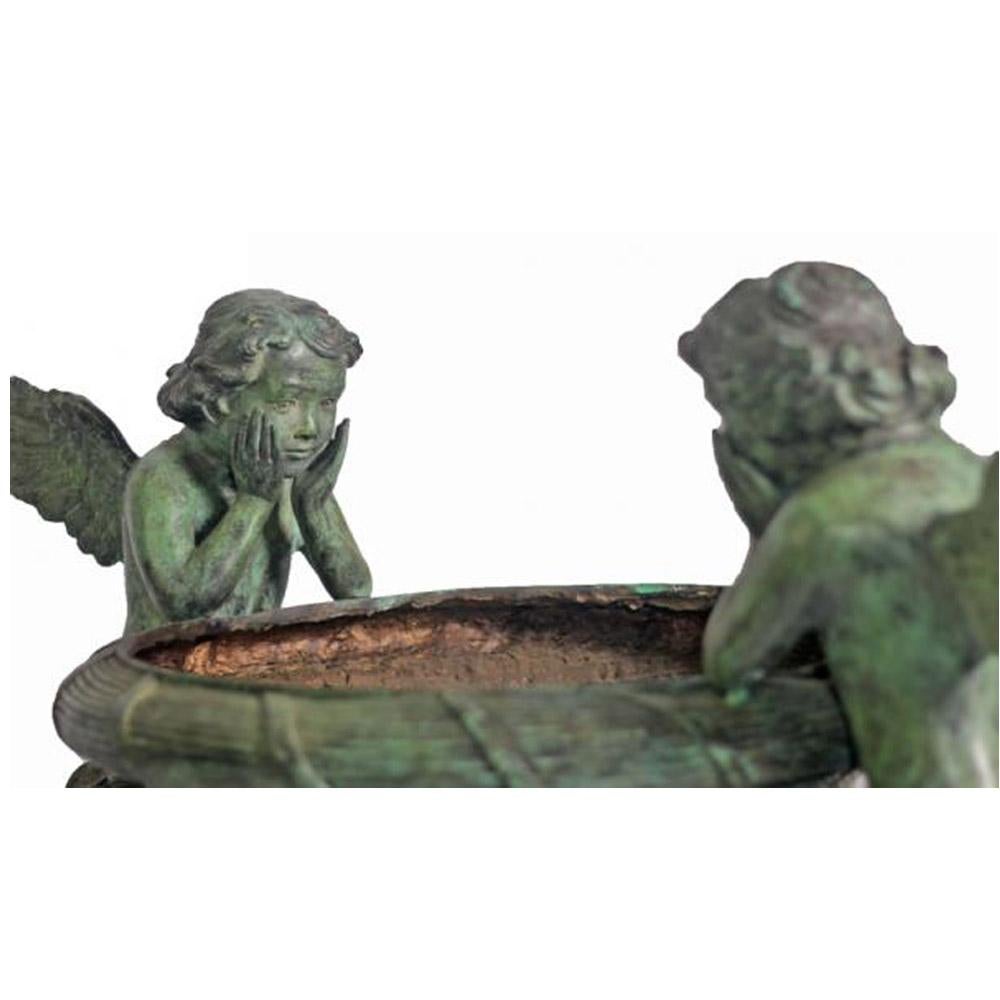 Classical Style Cast Bronze Urn with Two Cupids and Rams' Heads, Verde Patina 2
